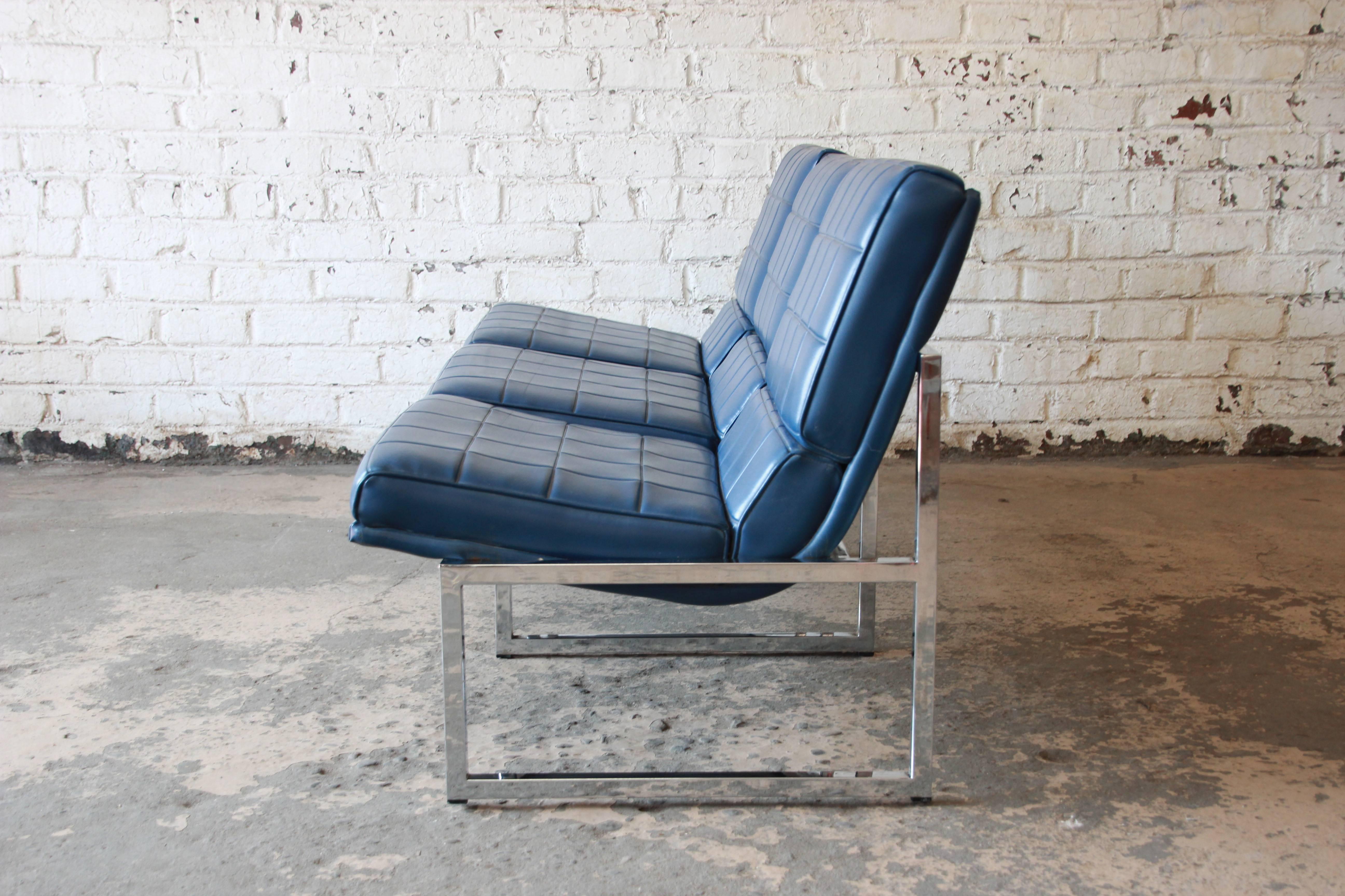 Upholstery Milo Baughman Style Three-Seat Sofa by Chromcraft, 1970s