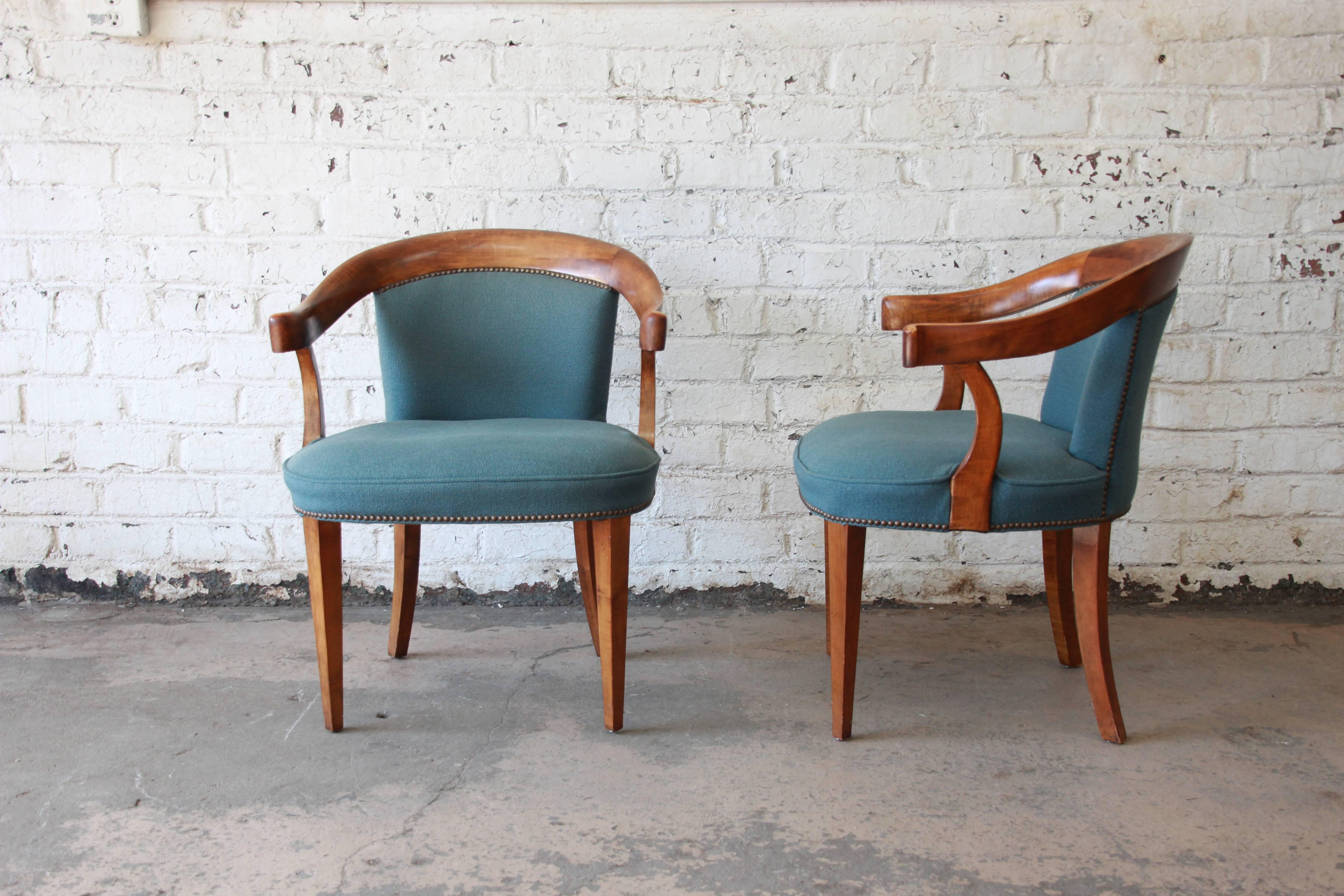 American Baker Furniture Vintage Tiger Maple Library Chairs