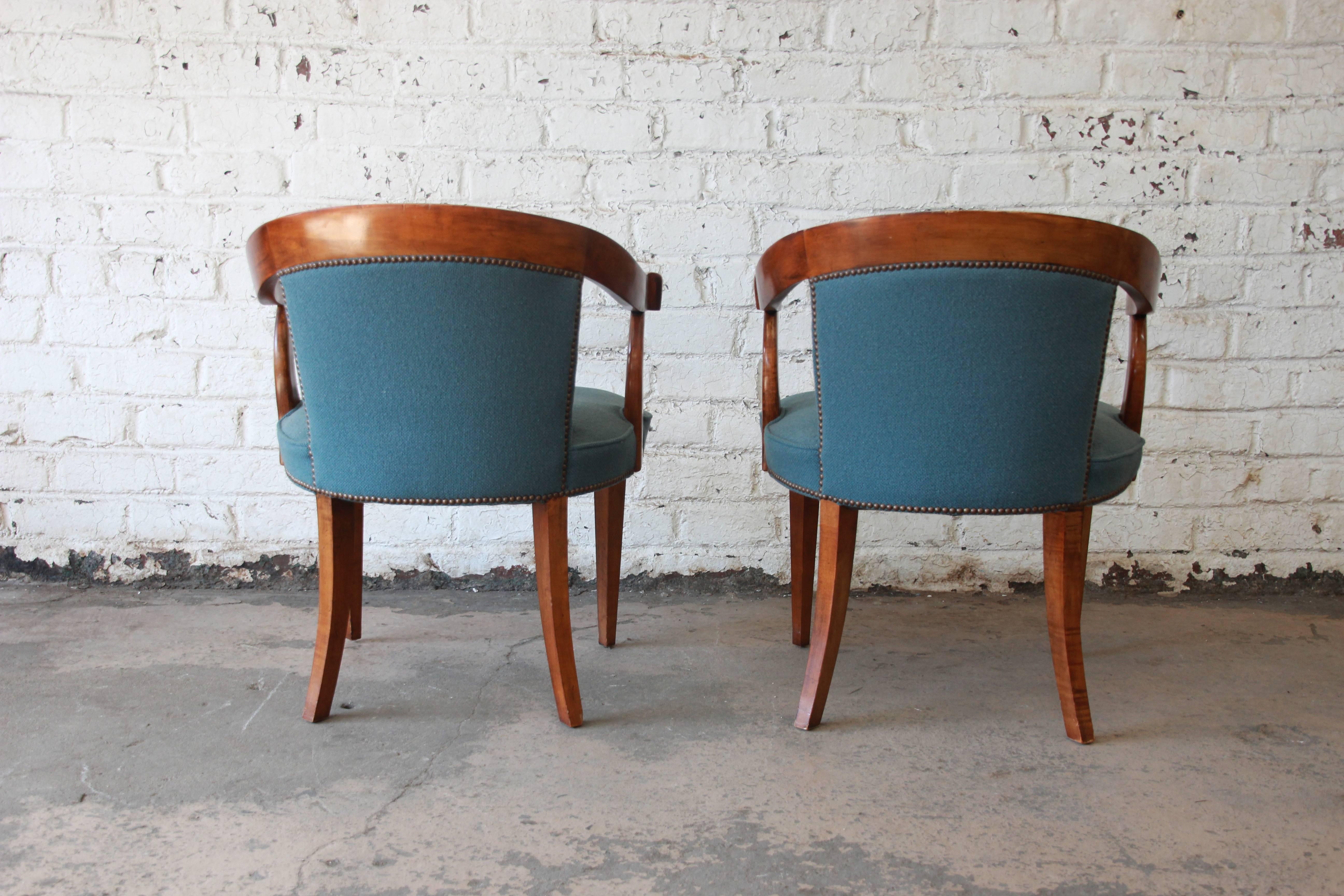 20th Century Baker Furniture Vintage Tiger Maple Library Chairs