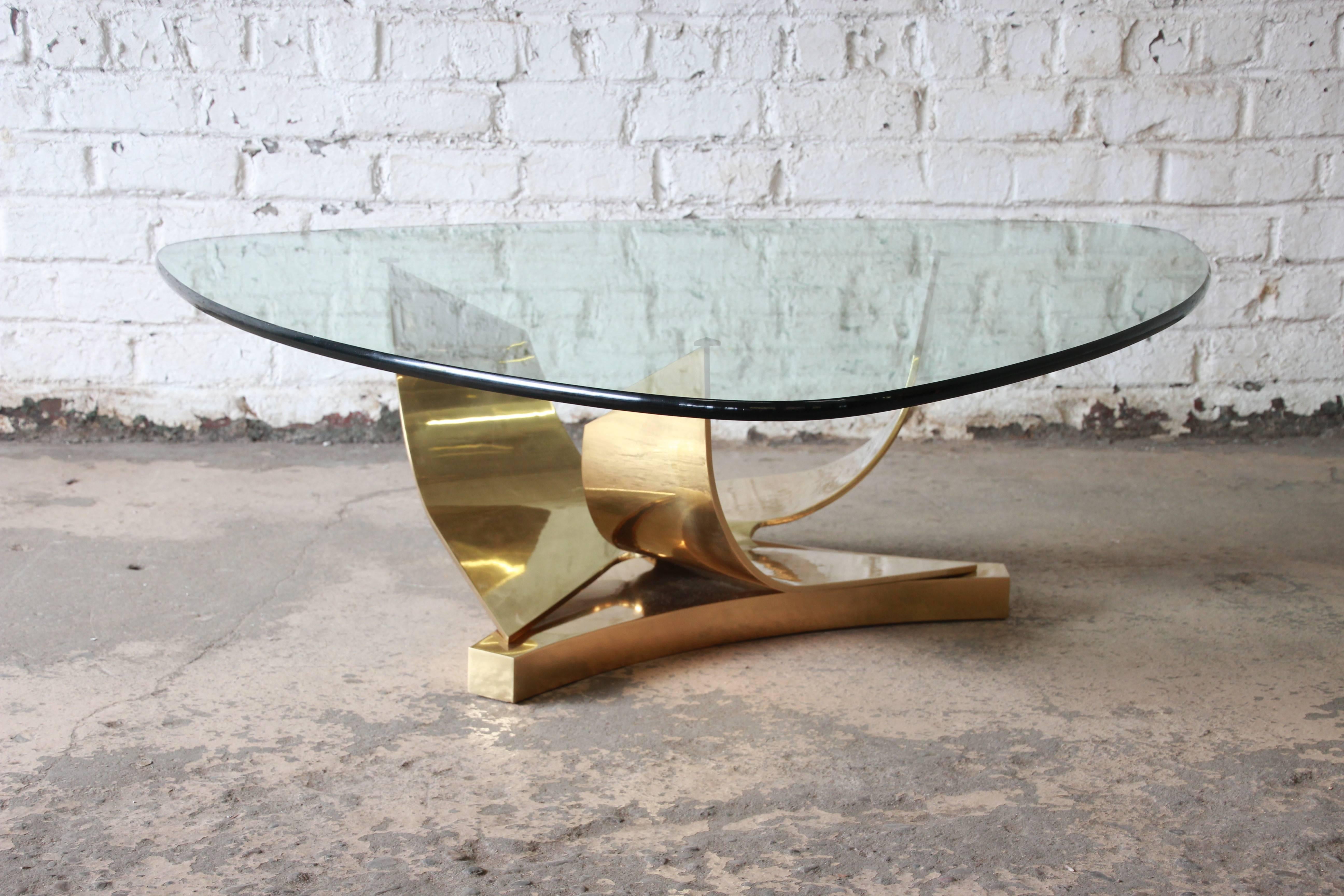 Modern Ron Seff Sculptural Brass and Glass Cocktail Table, circa 1980s