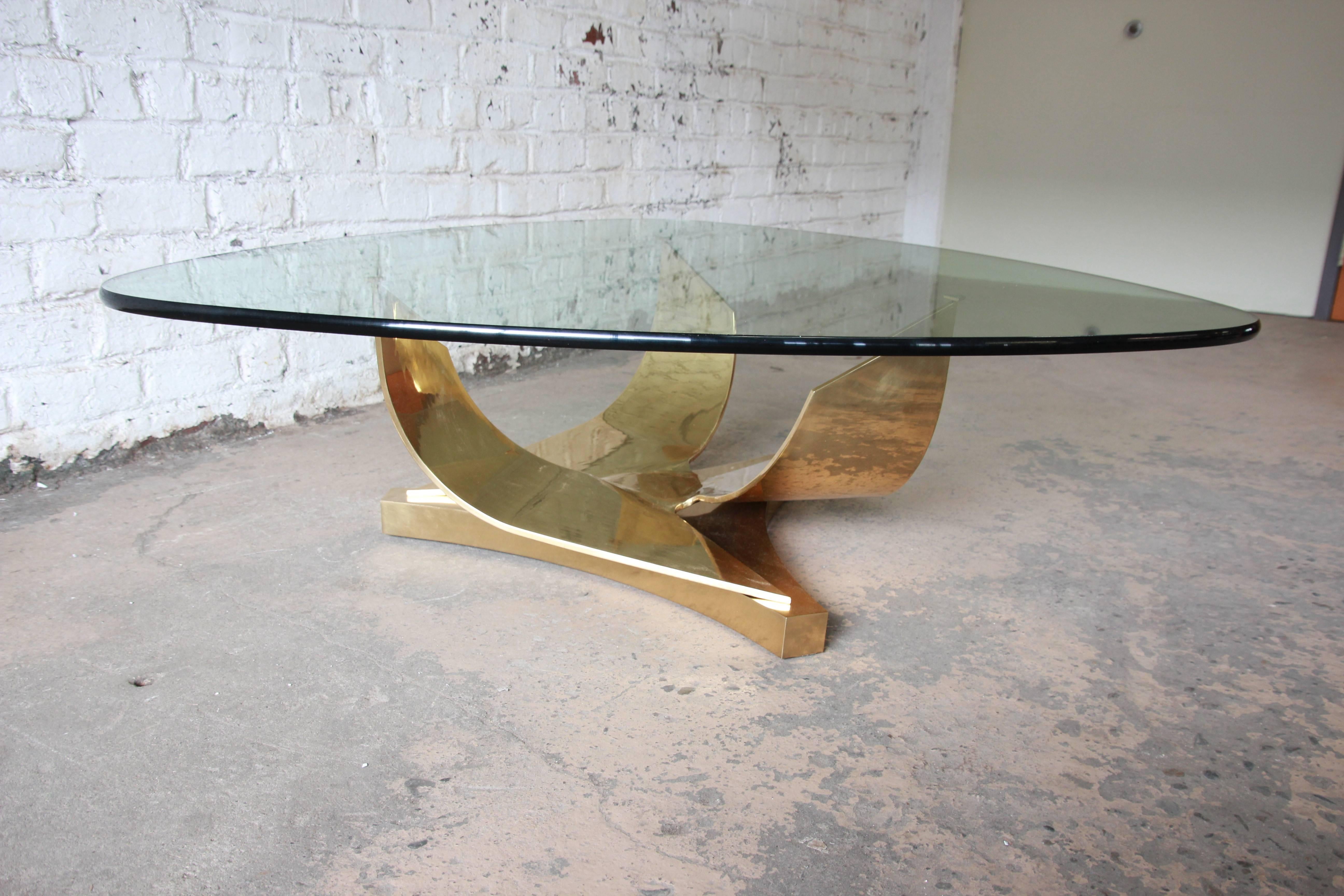 Ron Seff Sculptural Brass and Glass Cocktail Table, circa 1980s In Excellent Condition In South Bend, IN