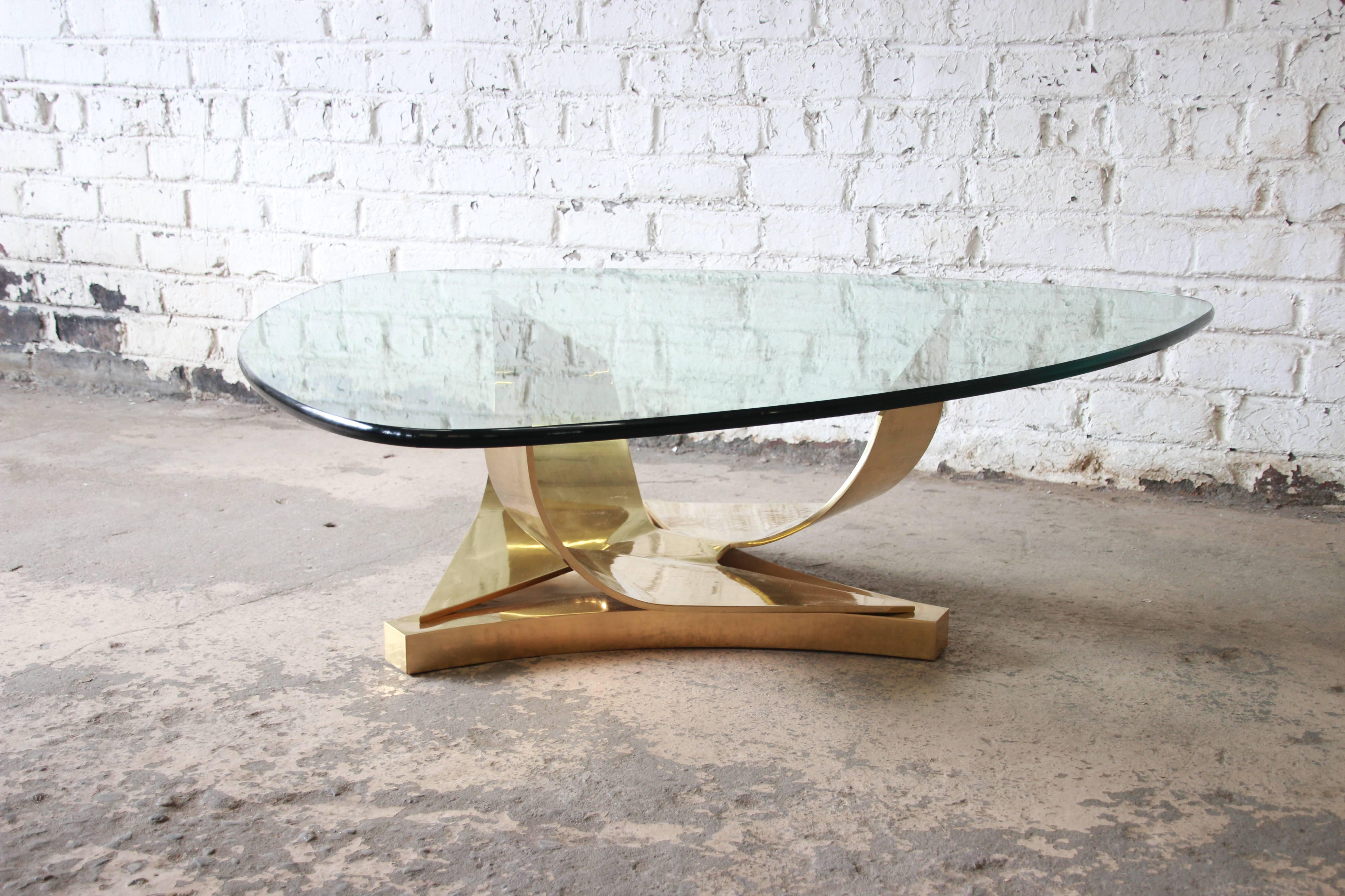 20th Century Ron Seff Sculptural Brass and Glass Cocktail Table, circa 1980s