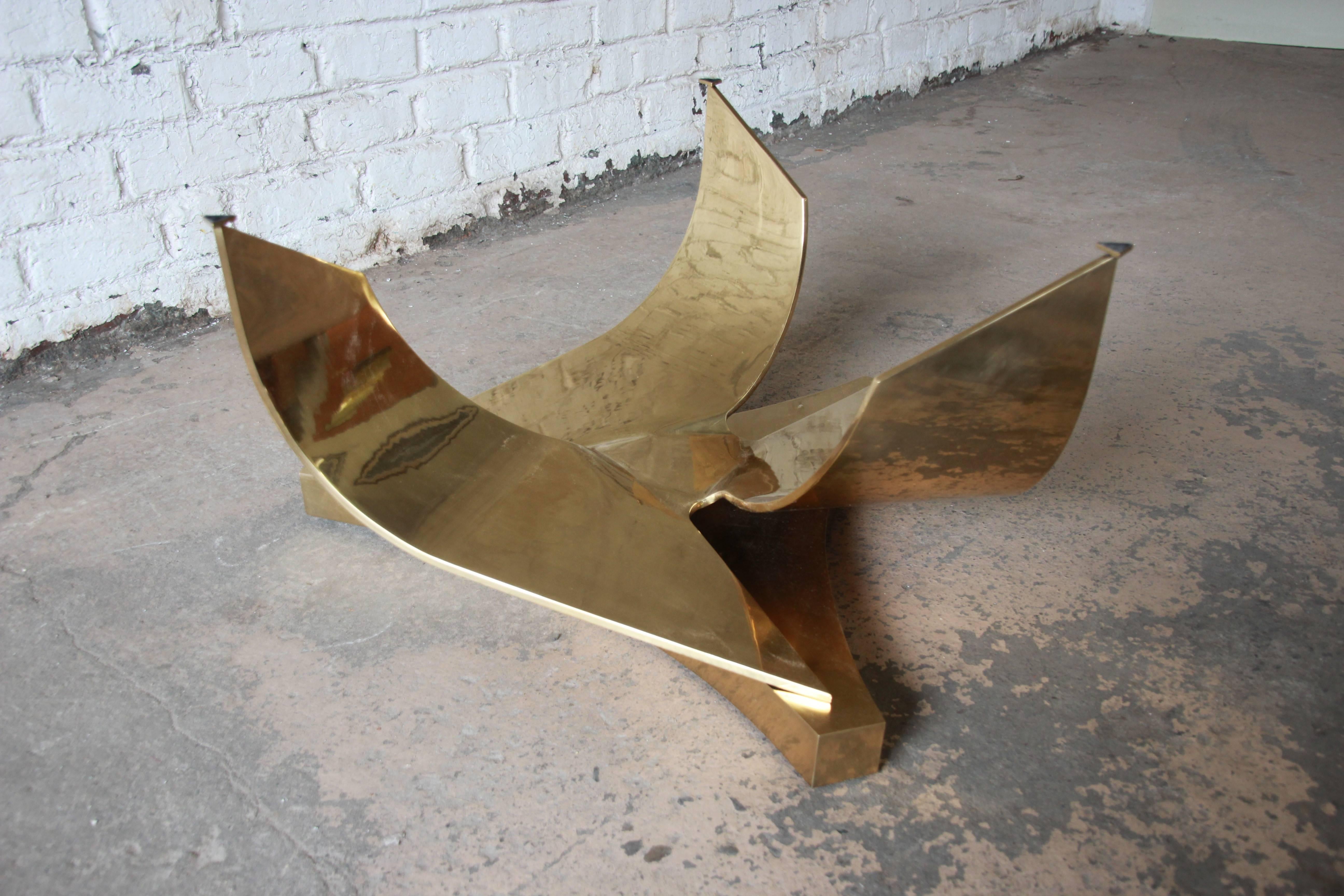 Ron Seff Sculptural Brass and Glass Cocktail Table, circa 1980s 2