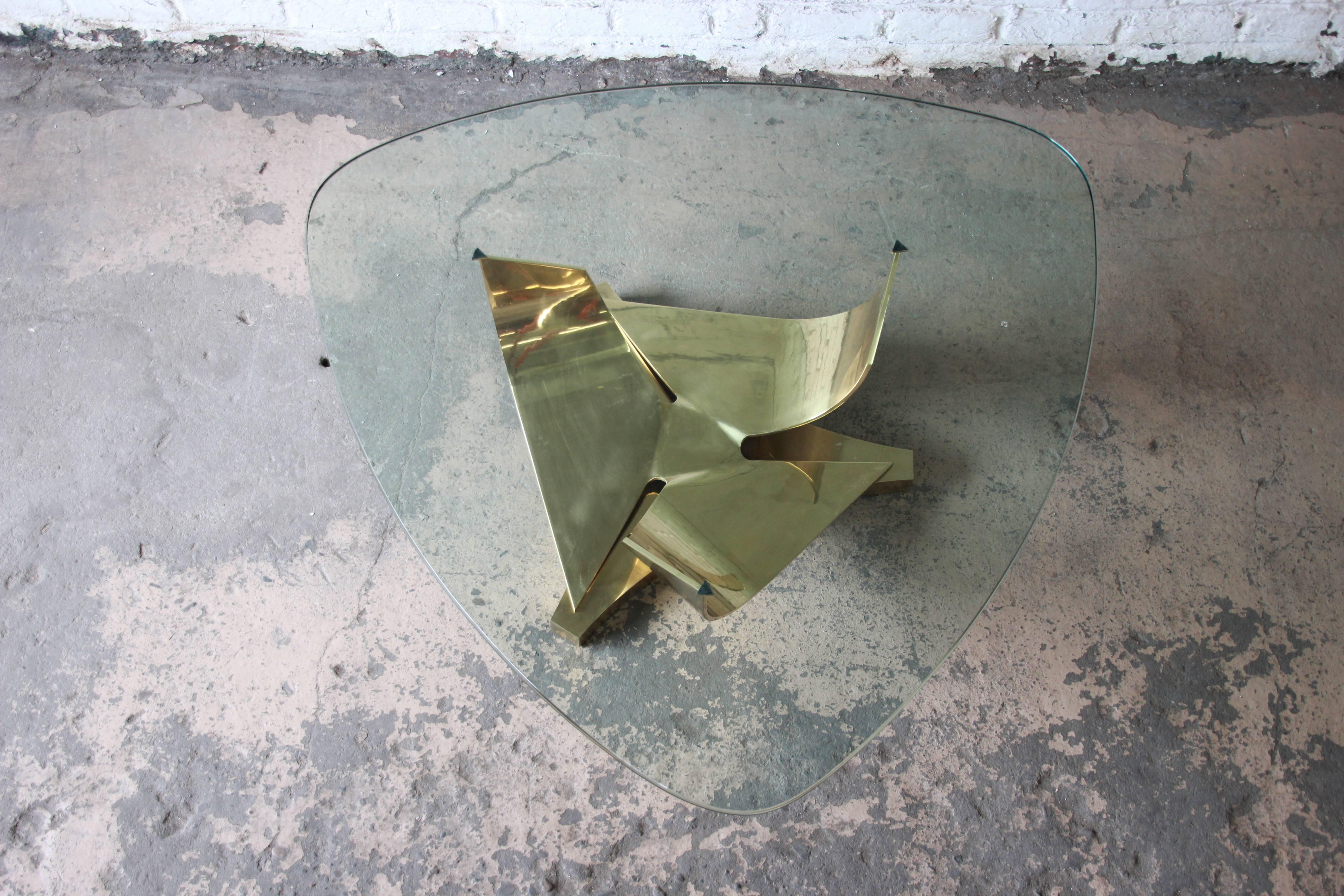 Ron Seff Sculptural Brass and Glass Cocktail Table, circa 1980s 1