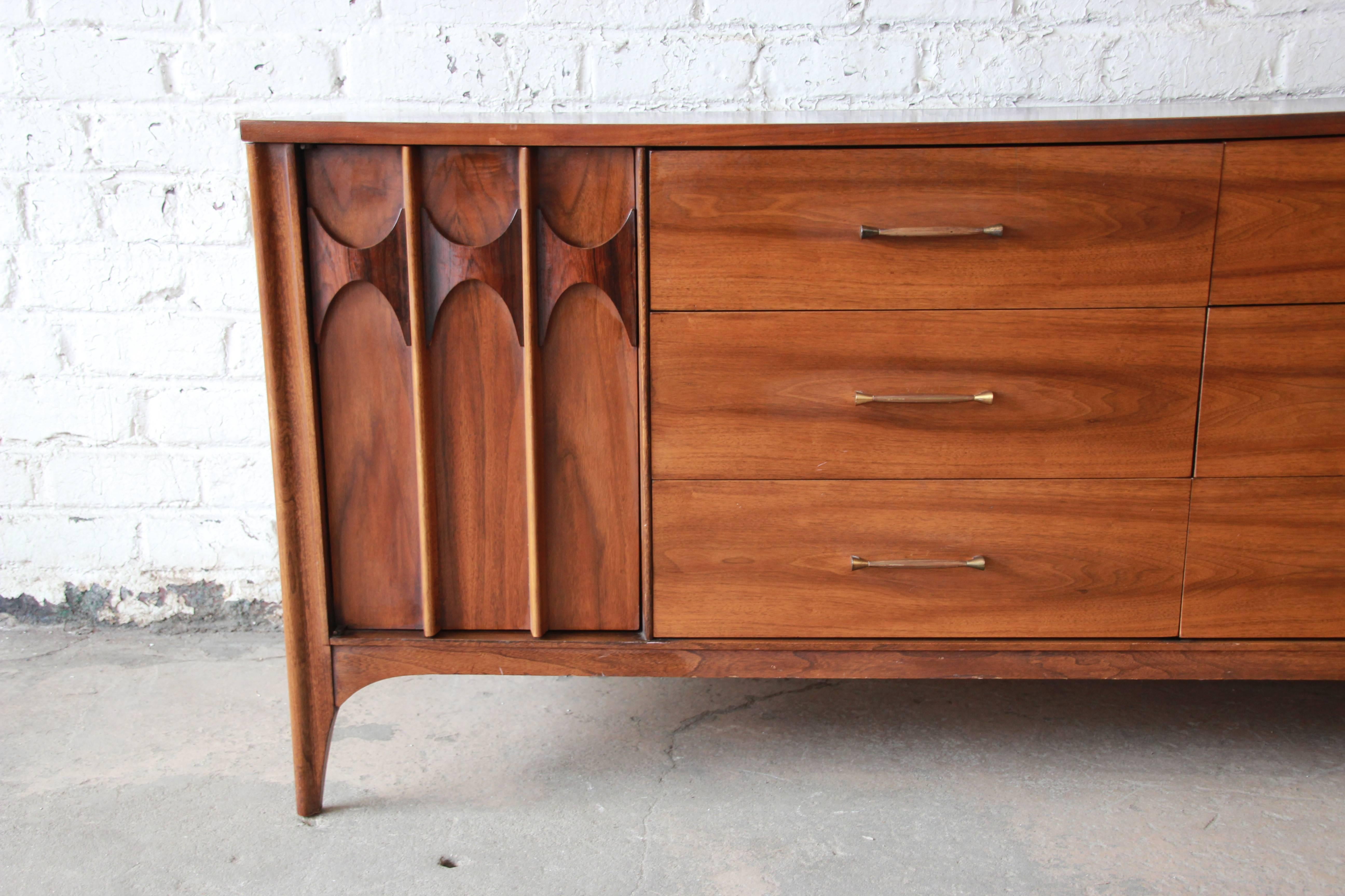 American Kent Coffey Perspecta Walnut and Rosewood Twelve-Drawer Mid-Century Credenza