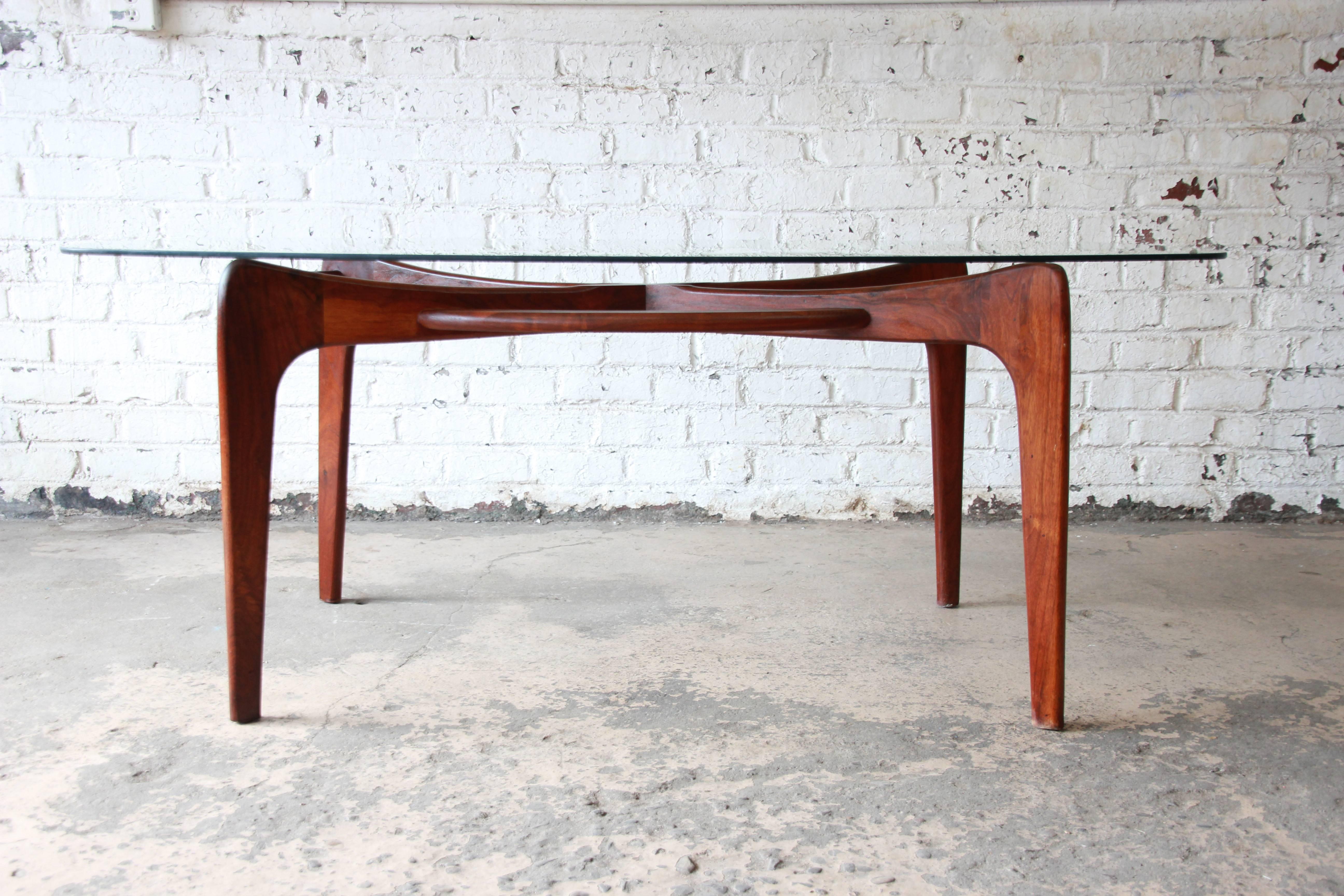 Mid-Century Modern Adrian Pearsall for Craft Associates Sculpted Walnut and Glass Dining Table