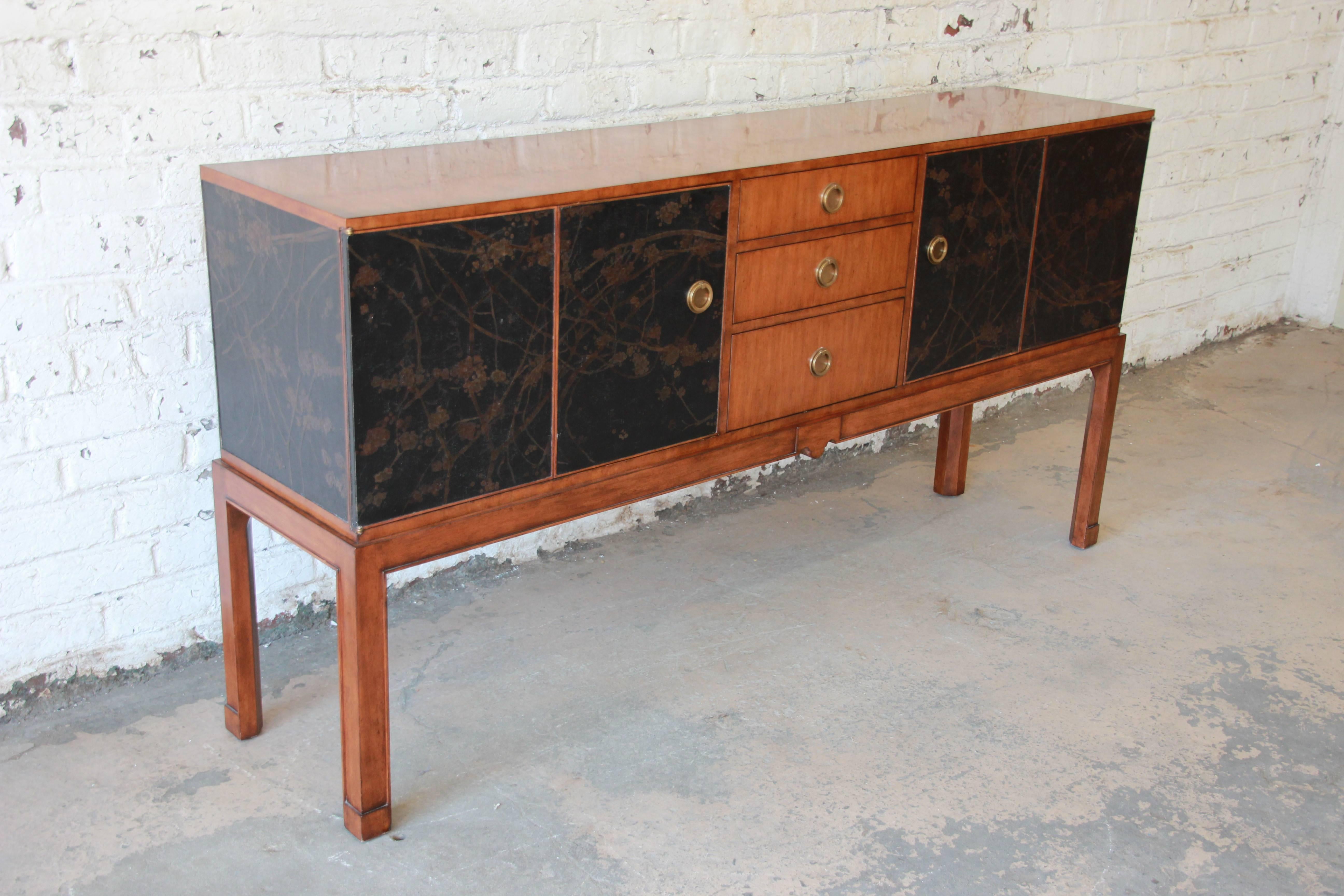 Theodore Alexander Chinoiserie Sideboard in Walnut In Good Condition In South Bend, IN
