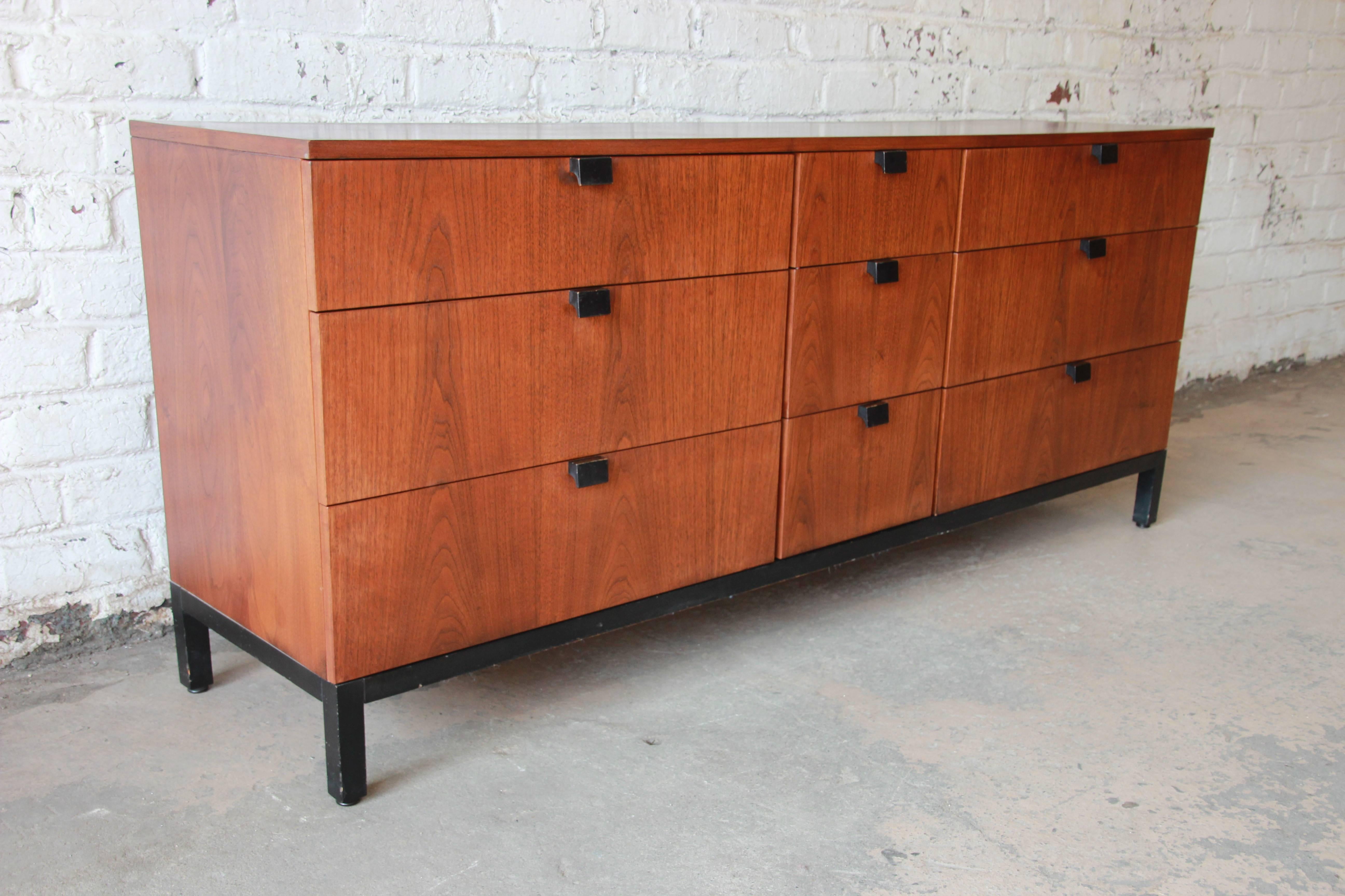 American Milo Baughman for Directional Nine-Drawer Walnut Dresser