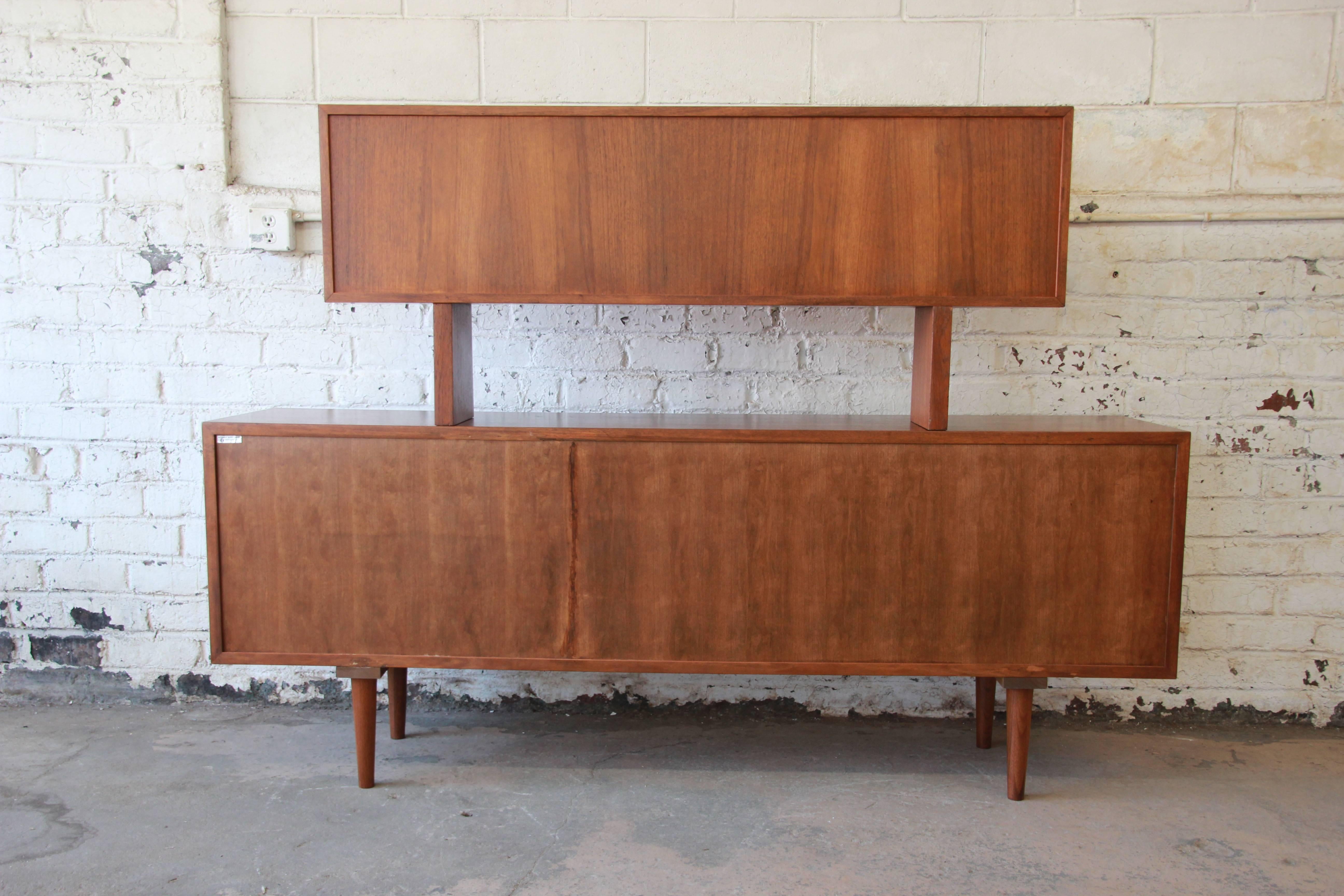 Glass Ib Kofod-Larsen for Faarup Møbelfabrik Danish Modern Teak Credenza with Hutch