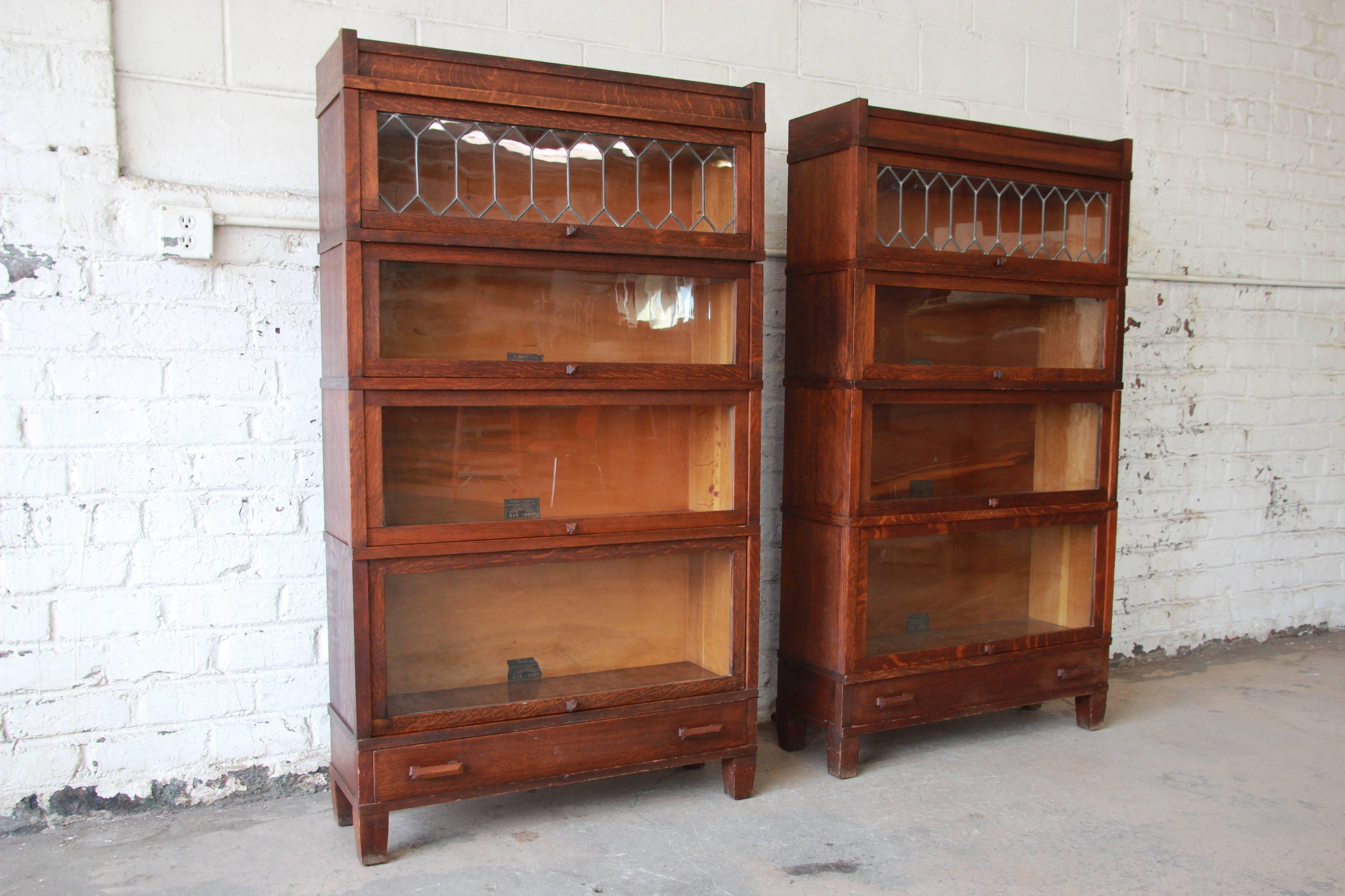 globe wernicke bookcase with leaded glass