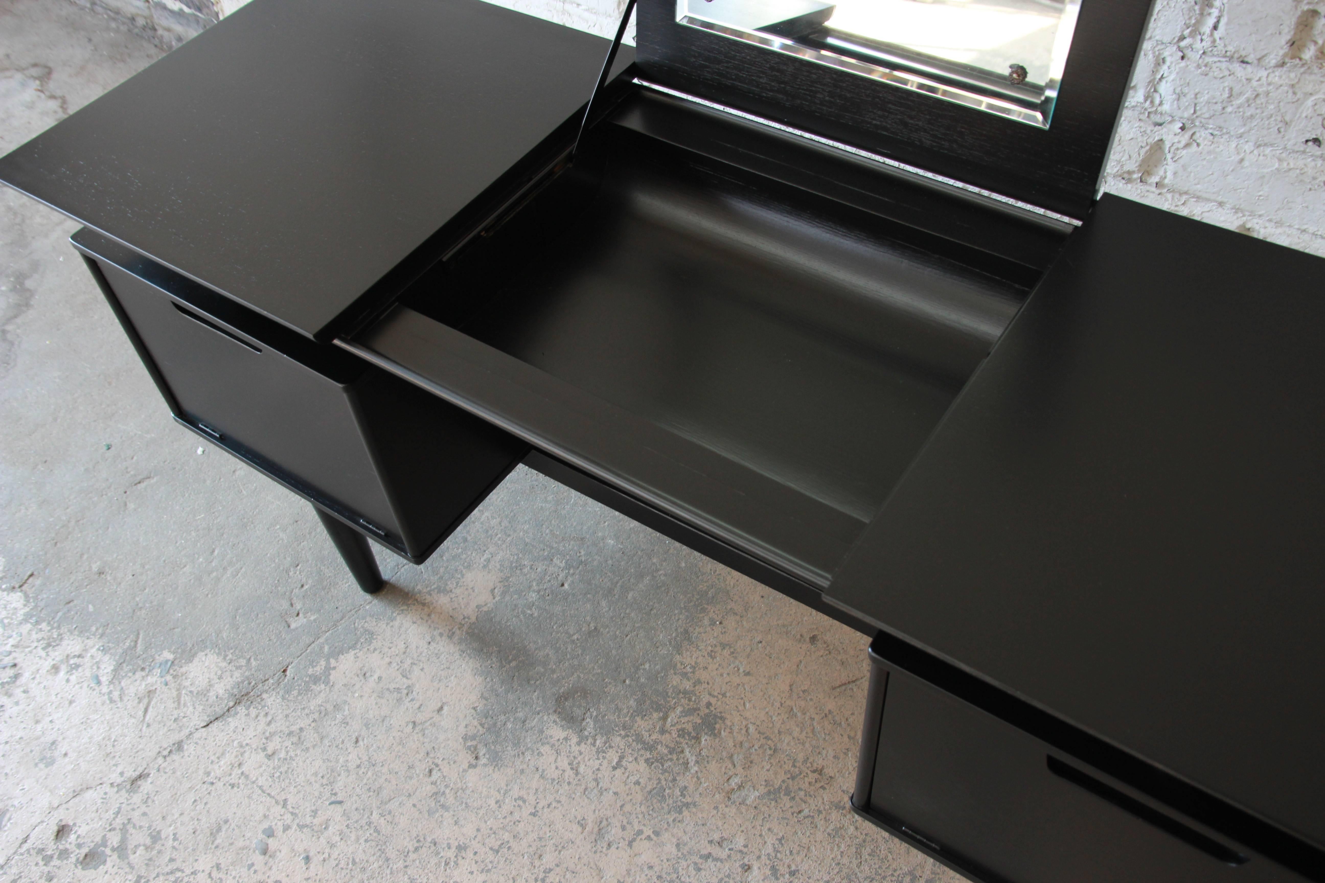 Milo Baughman for Drexel Mid-Century Modern Ebonized Floating Top Vanity Desk 2