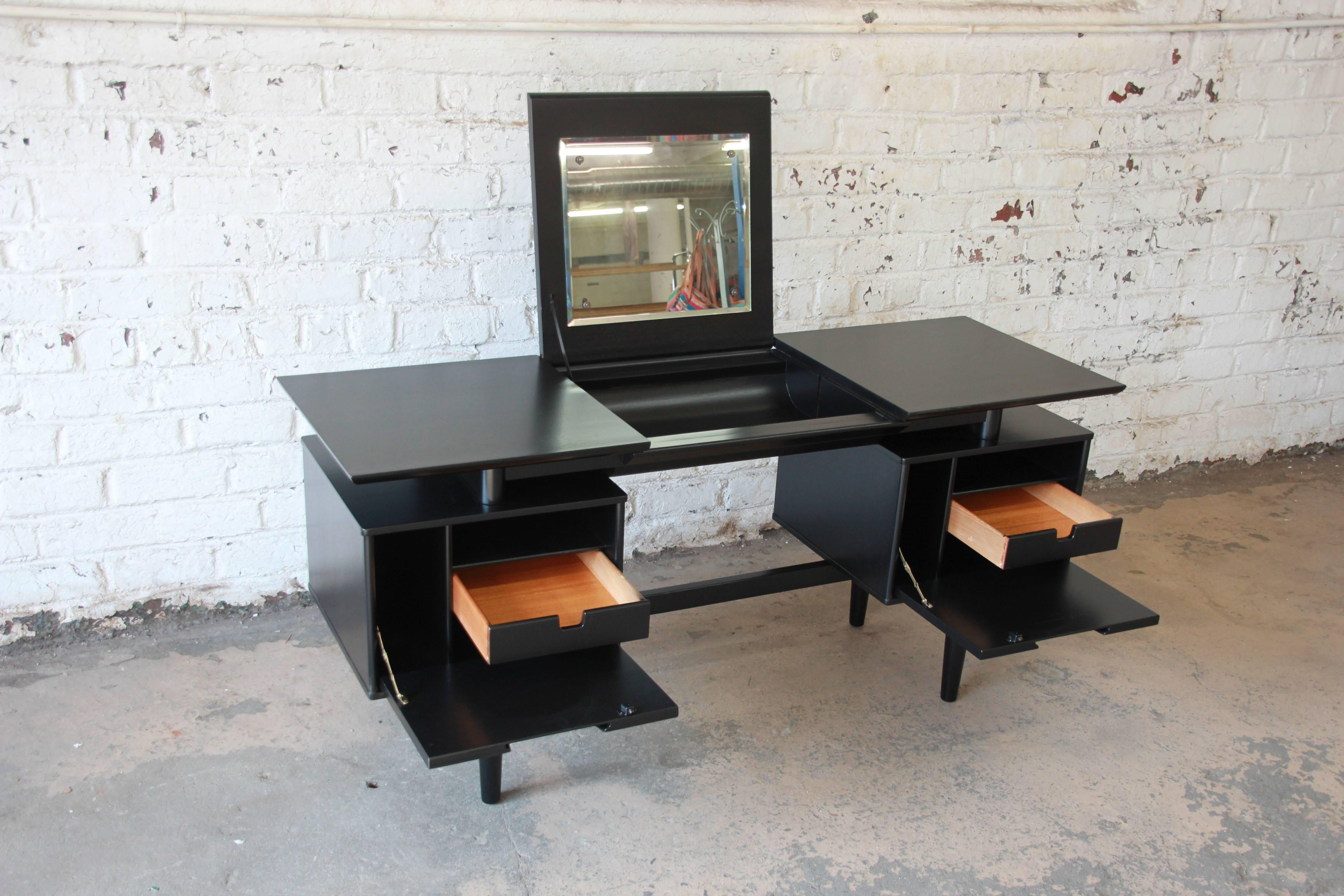 Mid-20th Century Milo Baughman for Drexel Mid-Century Modern Ebonized Floating Top Vanity Desk
