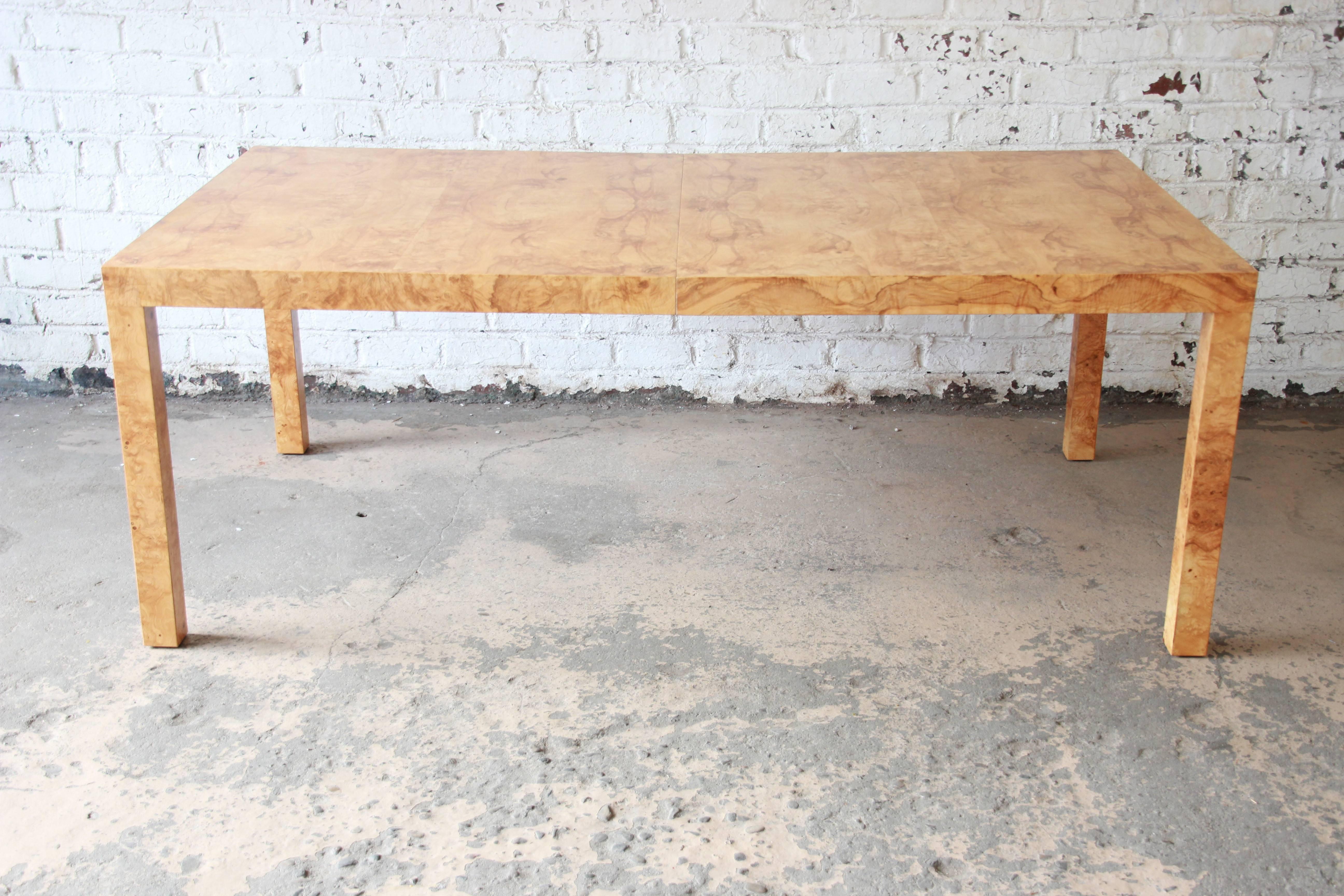American Milo Baughman for Directional Burl Wood Parsons Extension Dining Table