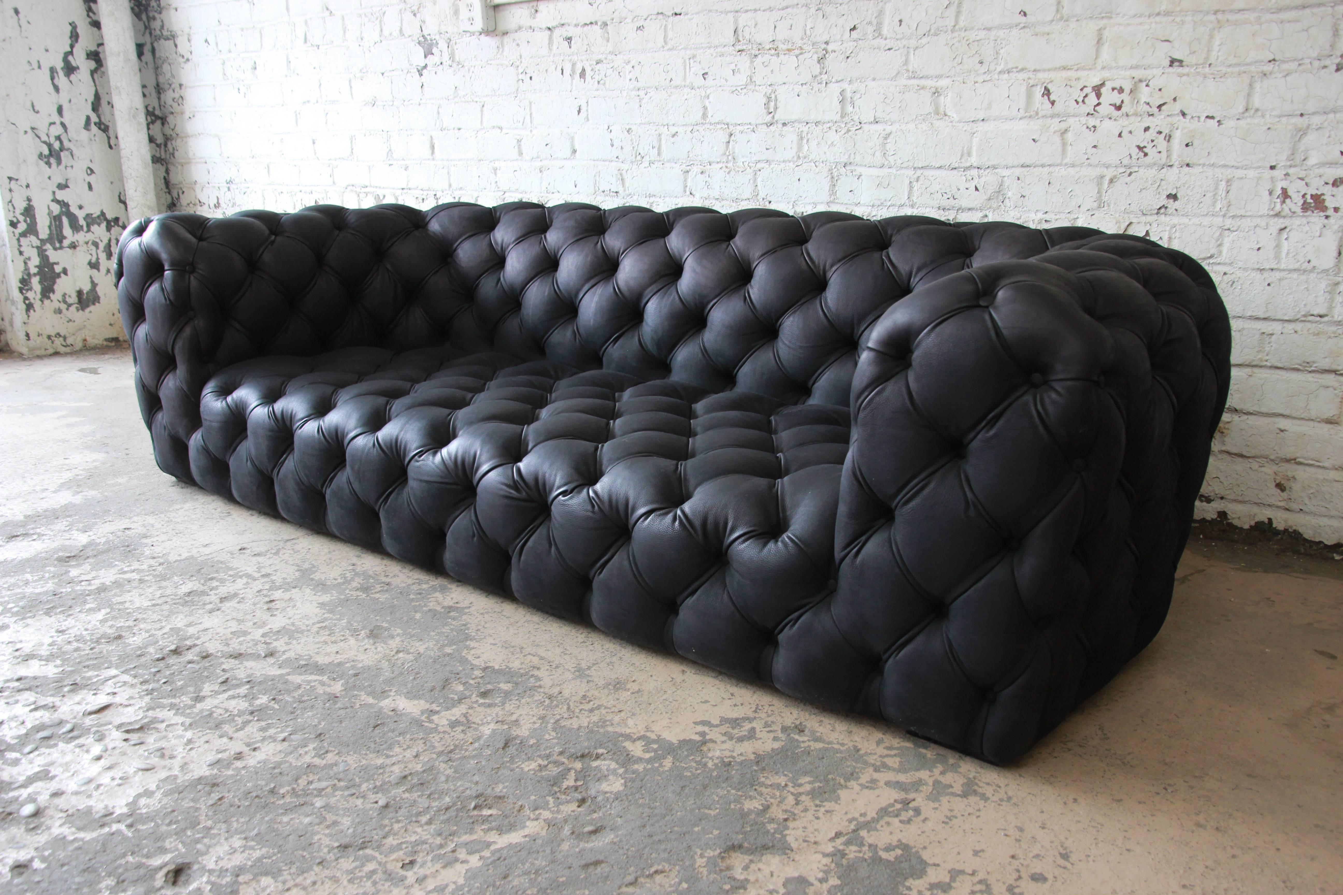 Italian Tufted Black Leather Chester Moon Sofa by Paola Navone for Baxter  at 1stDibs