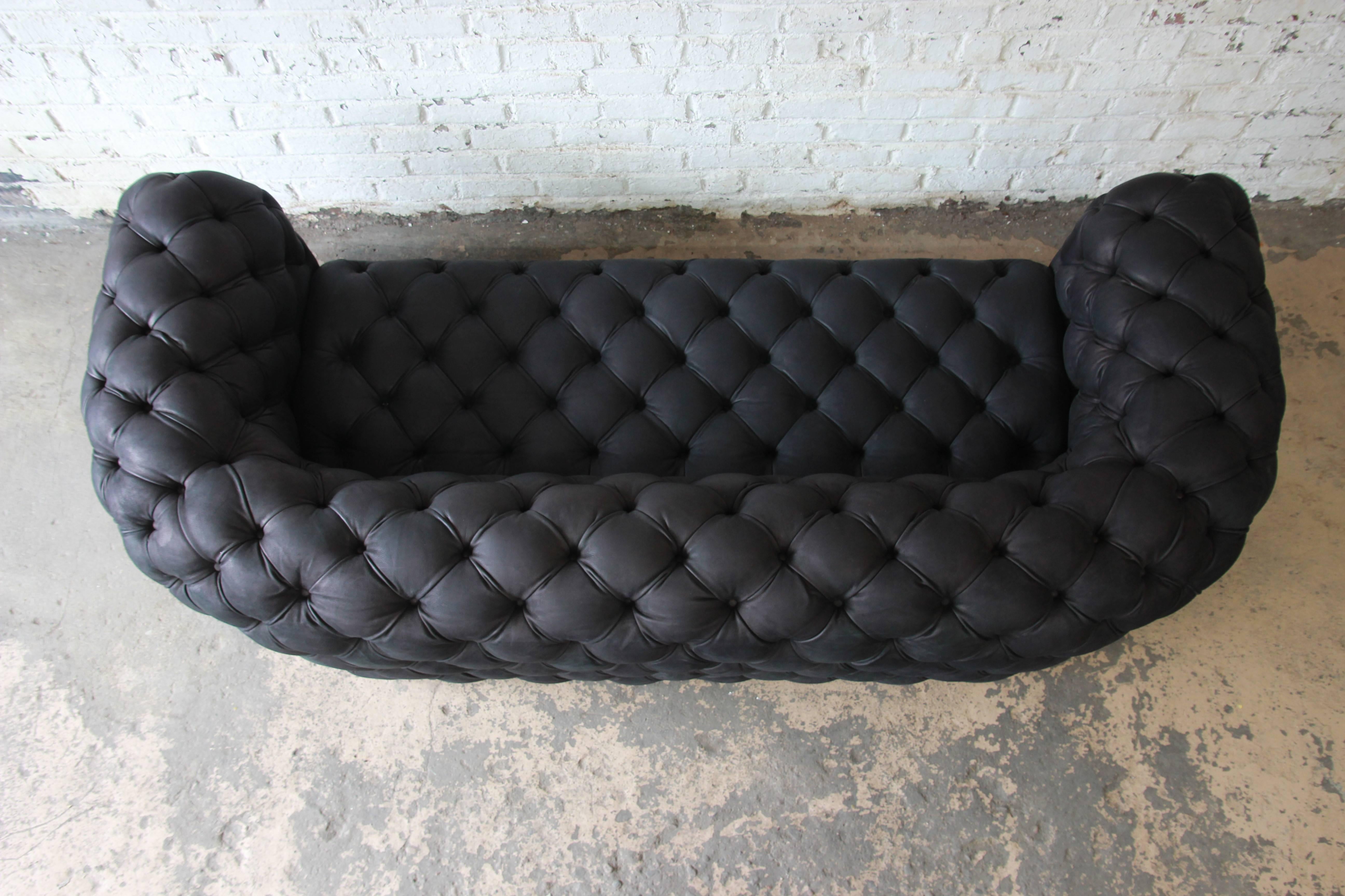 Italian Tufted Black Leather Chester Moon Sofa by Paola Navone for Baxter 1