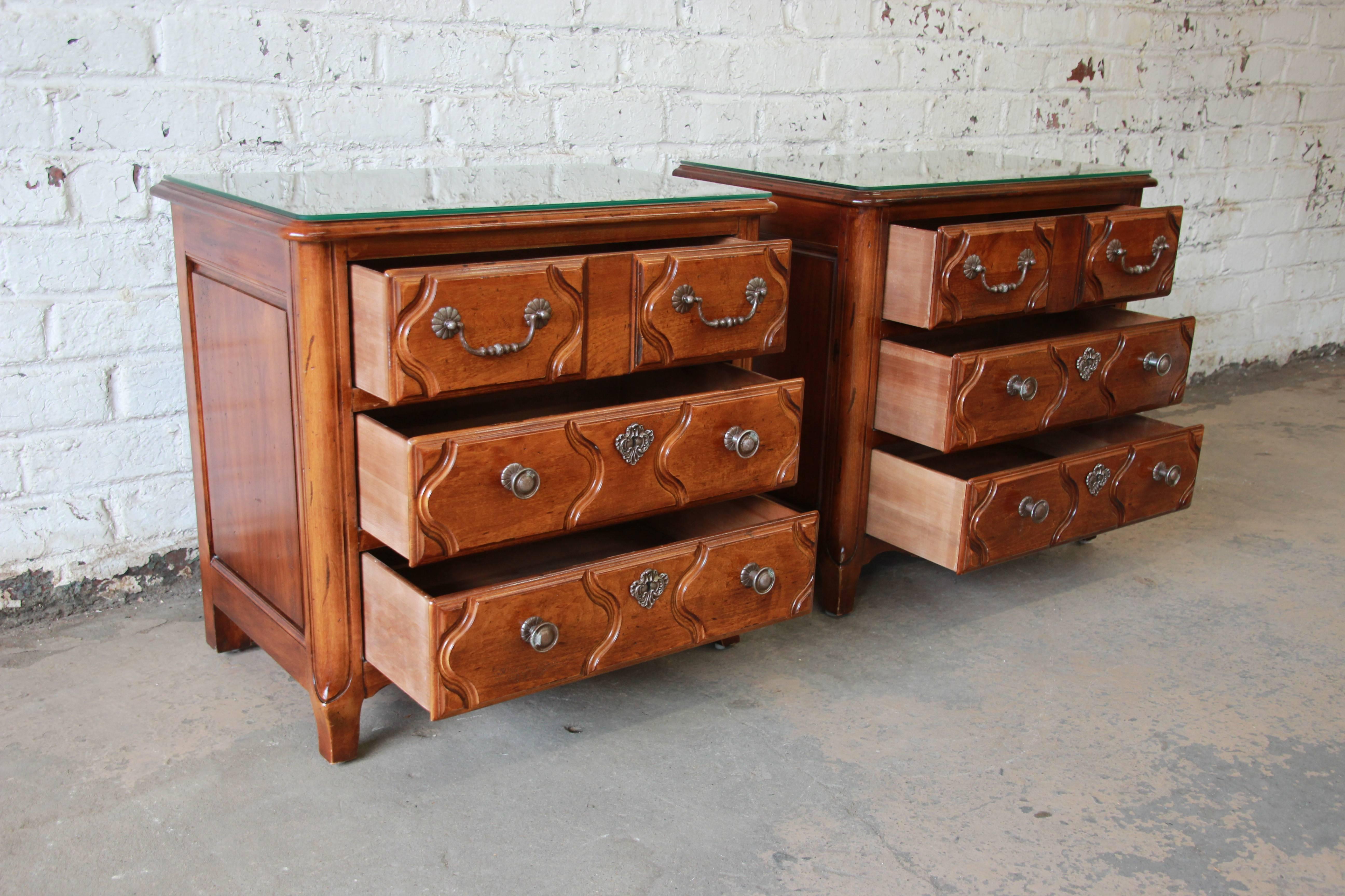 Cherry Pierre Deux French Country Three-Drawer Chests or Nightstands by Henredon, Pair