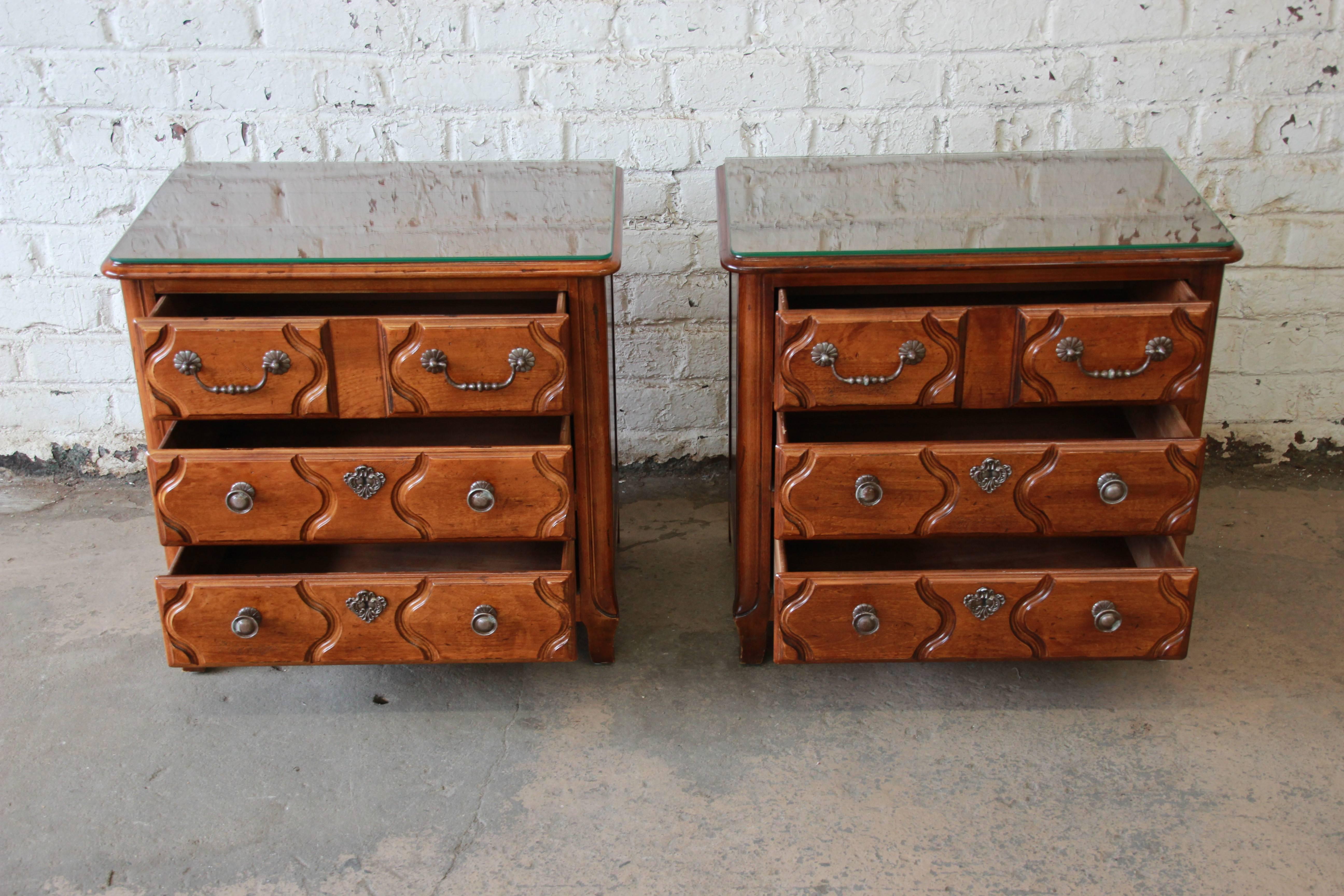 20th Century Pierre Deux French Country Three-Drawer Chests or Nightstands by Henredon, Pair