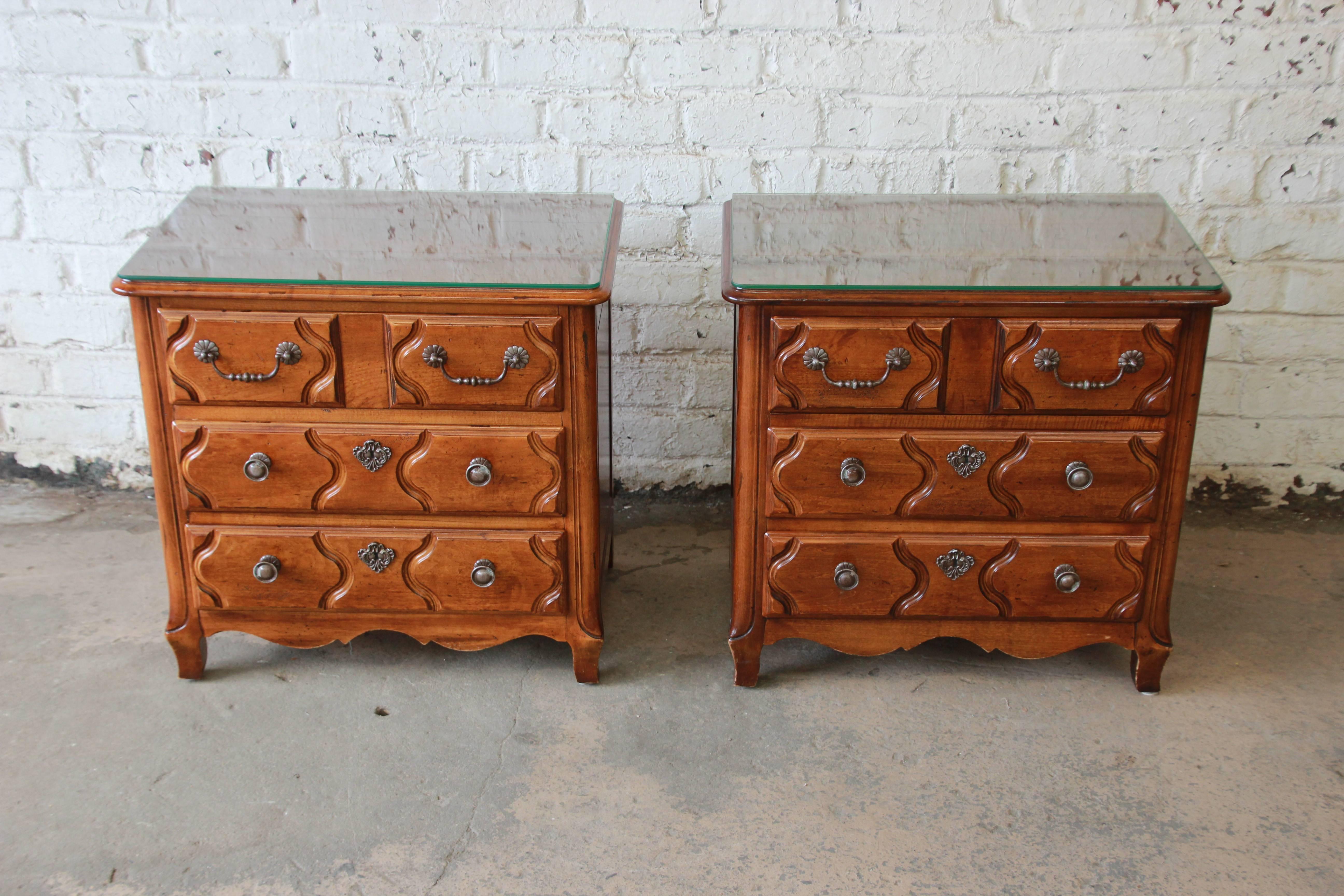 French Provincial Pierre Deux French Country Three-Drawer Chests or Nightstands by Henredon, Pair