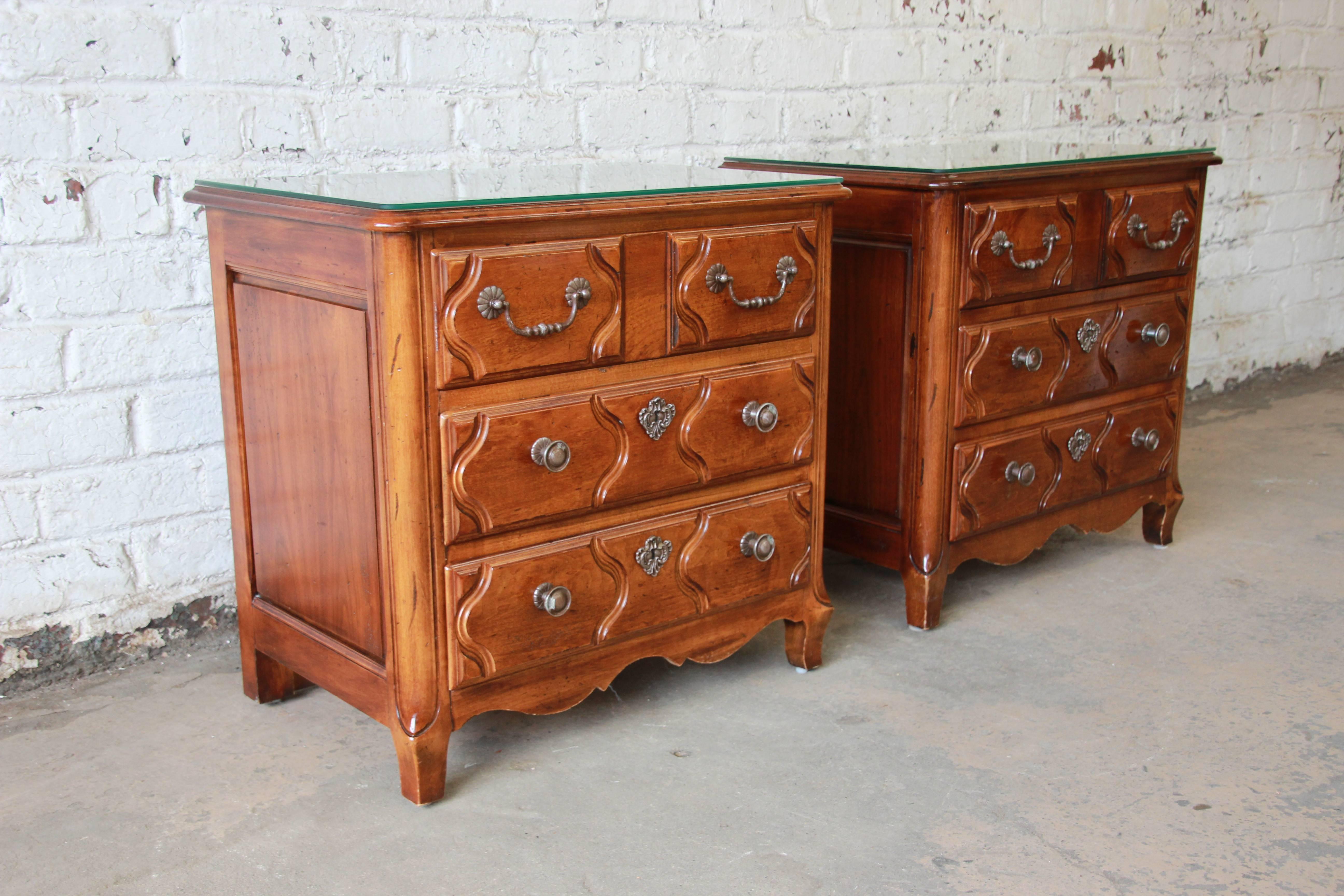 American Pierre Deux French Country Three-Drawer Chests or Nightstands by Henredon, Pair