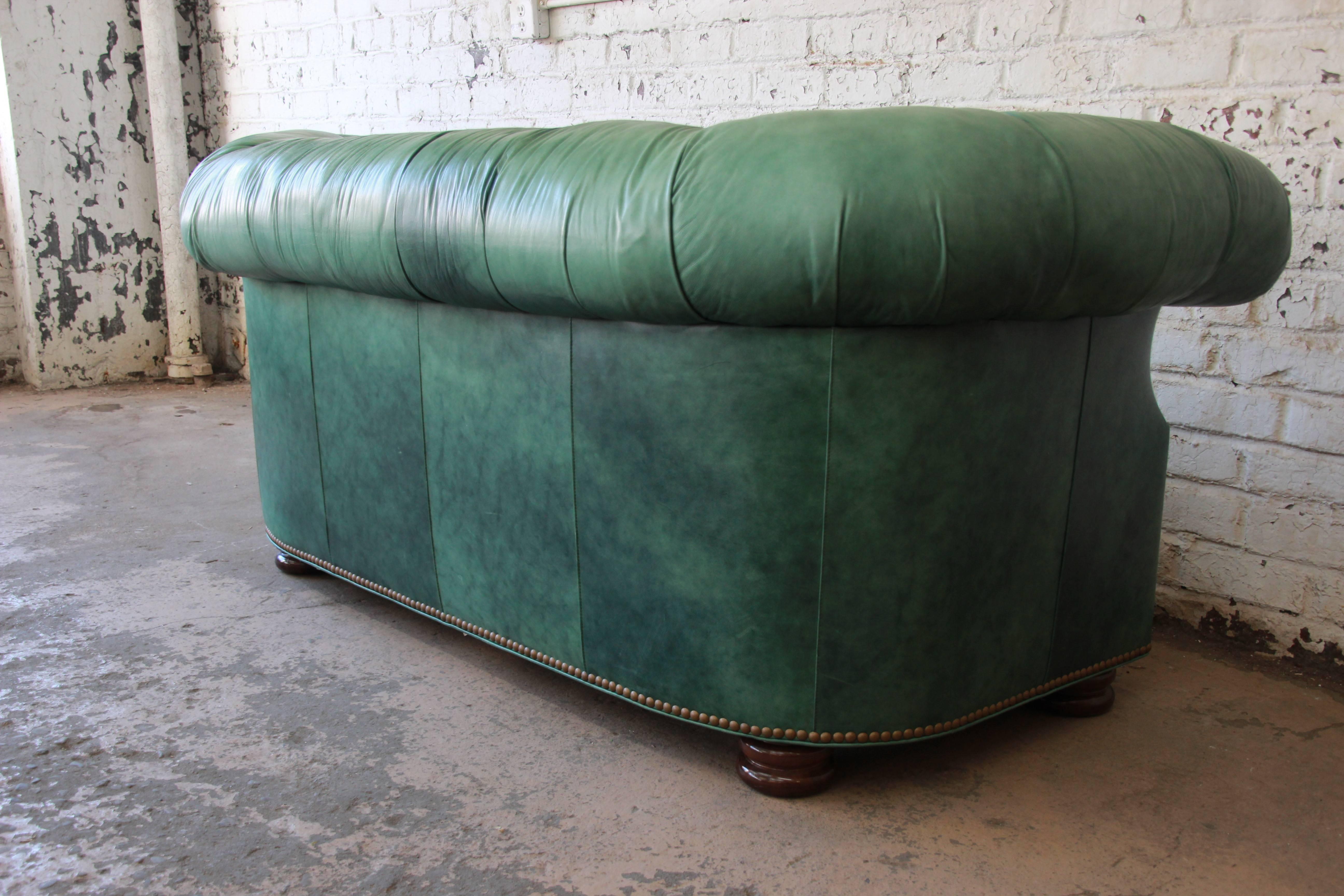 20th Century Vintage Teal Tufted Leather Chesterfield Sofa by Hancock & Moore