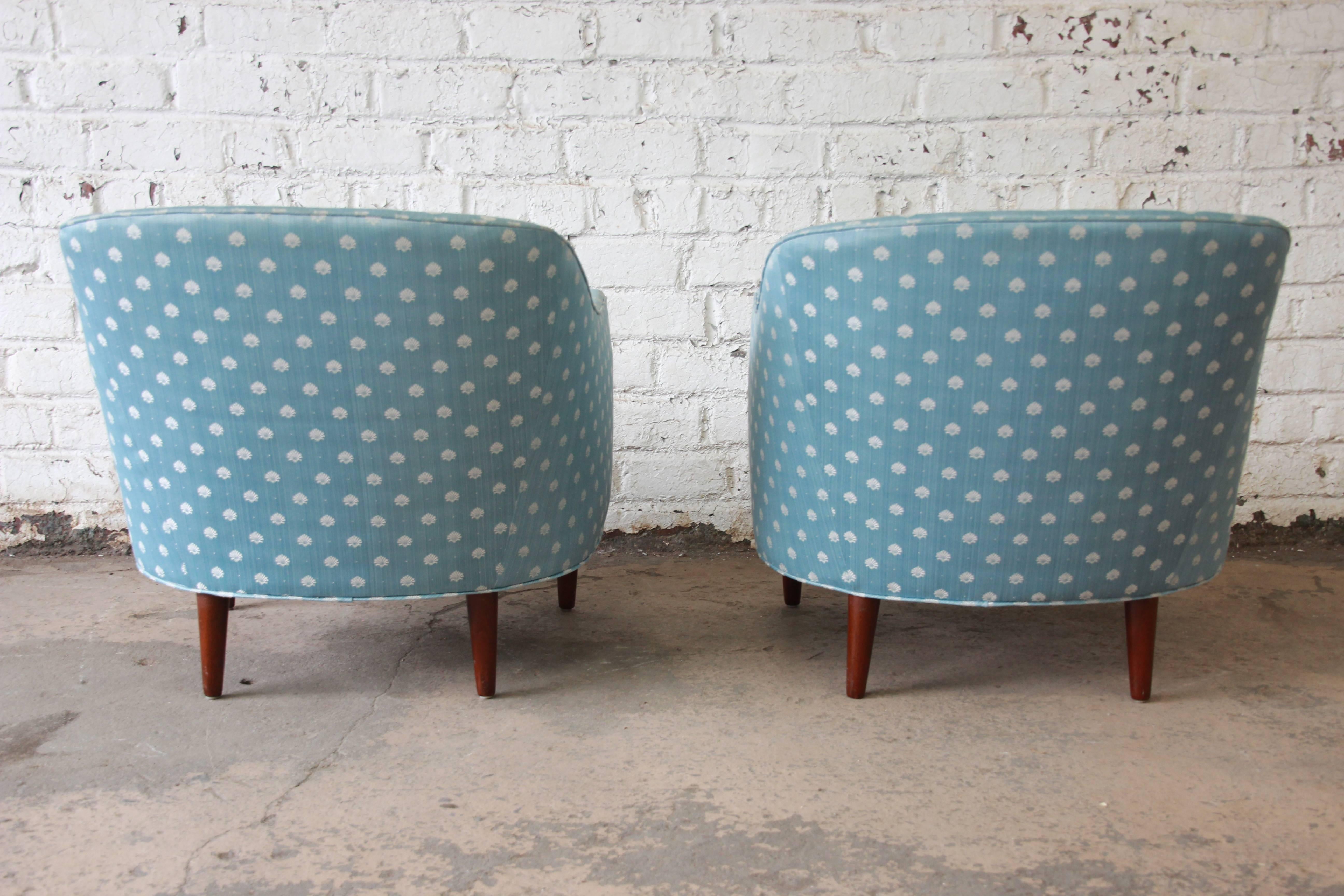 Milo Baughman Style Mid-Century Modern Barrel Back Club Chairs, Pair 1