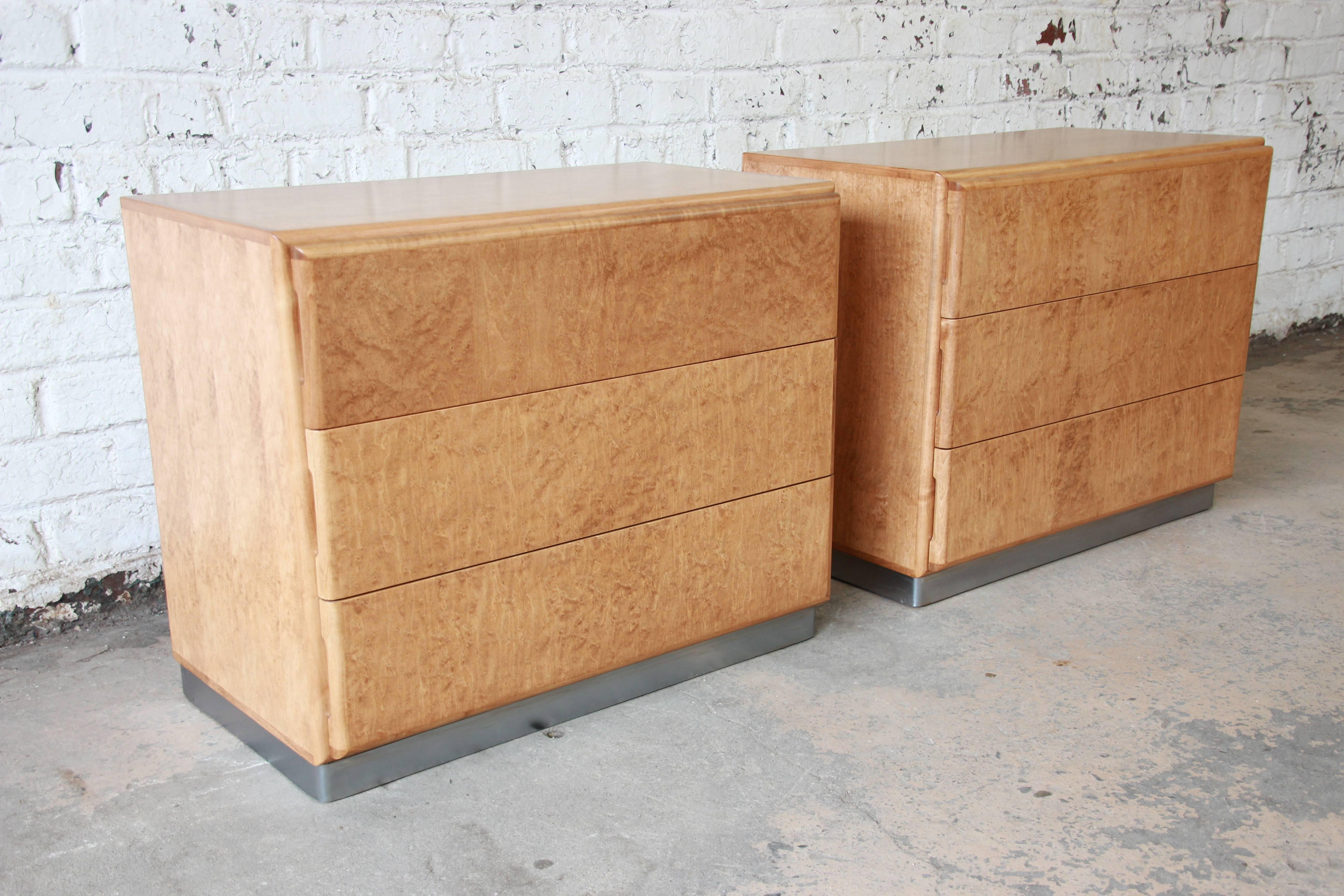 Mid-Century Modern Milo Baughman for Thayer Coggin Burl Wood Large Nightstands or Chests, Pair