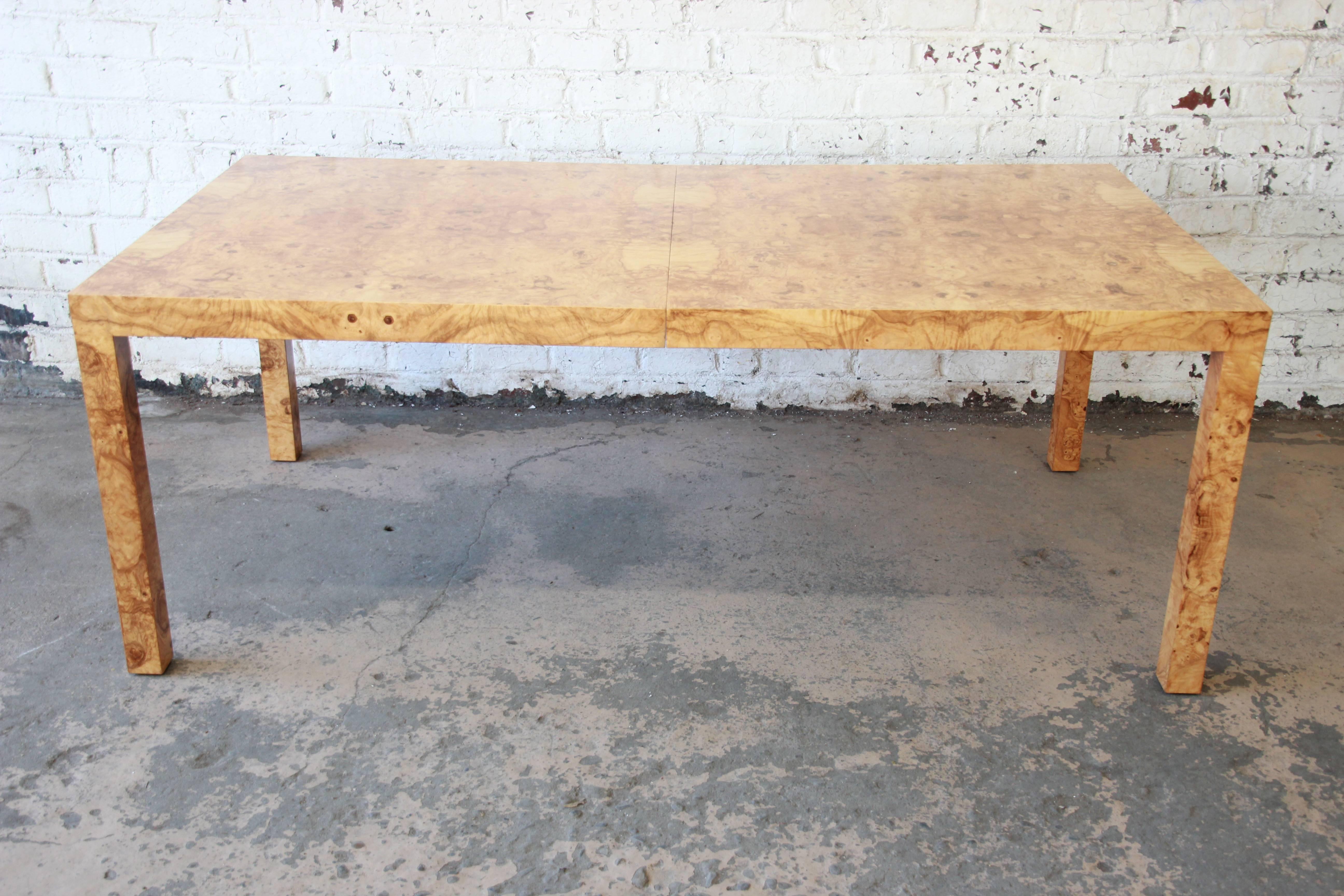 Milo Baughman for Directional Burl Wood Parsons Extension Dining Table 1