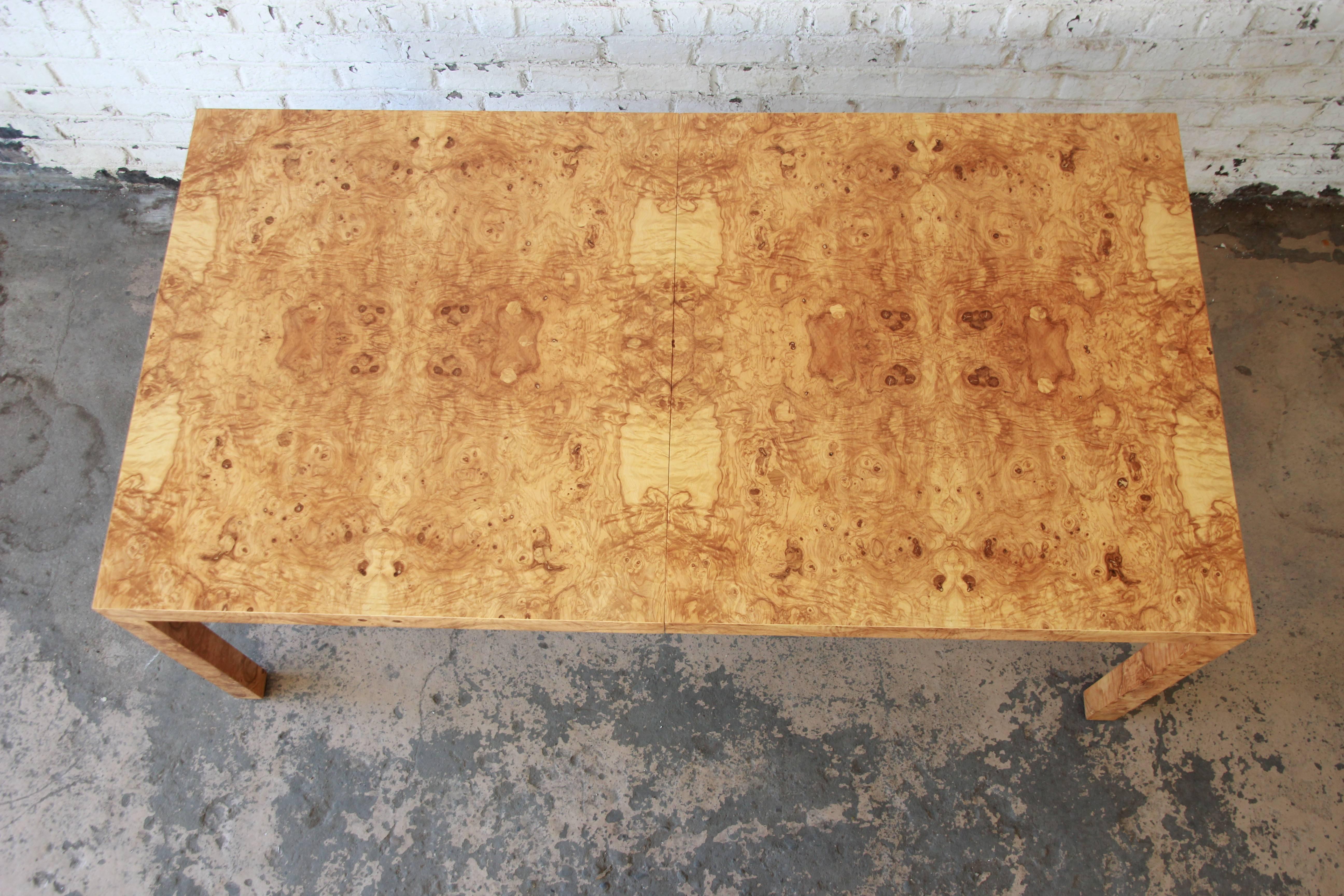 Milo Baughman for Directional Burl Wood Parsons Extension Dining Table 2