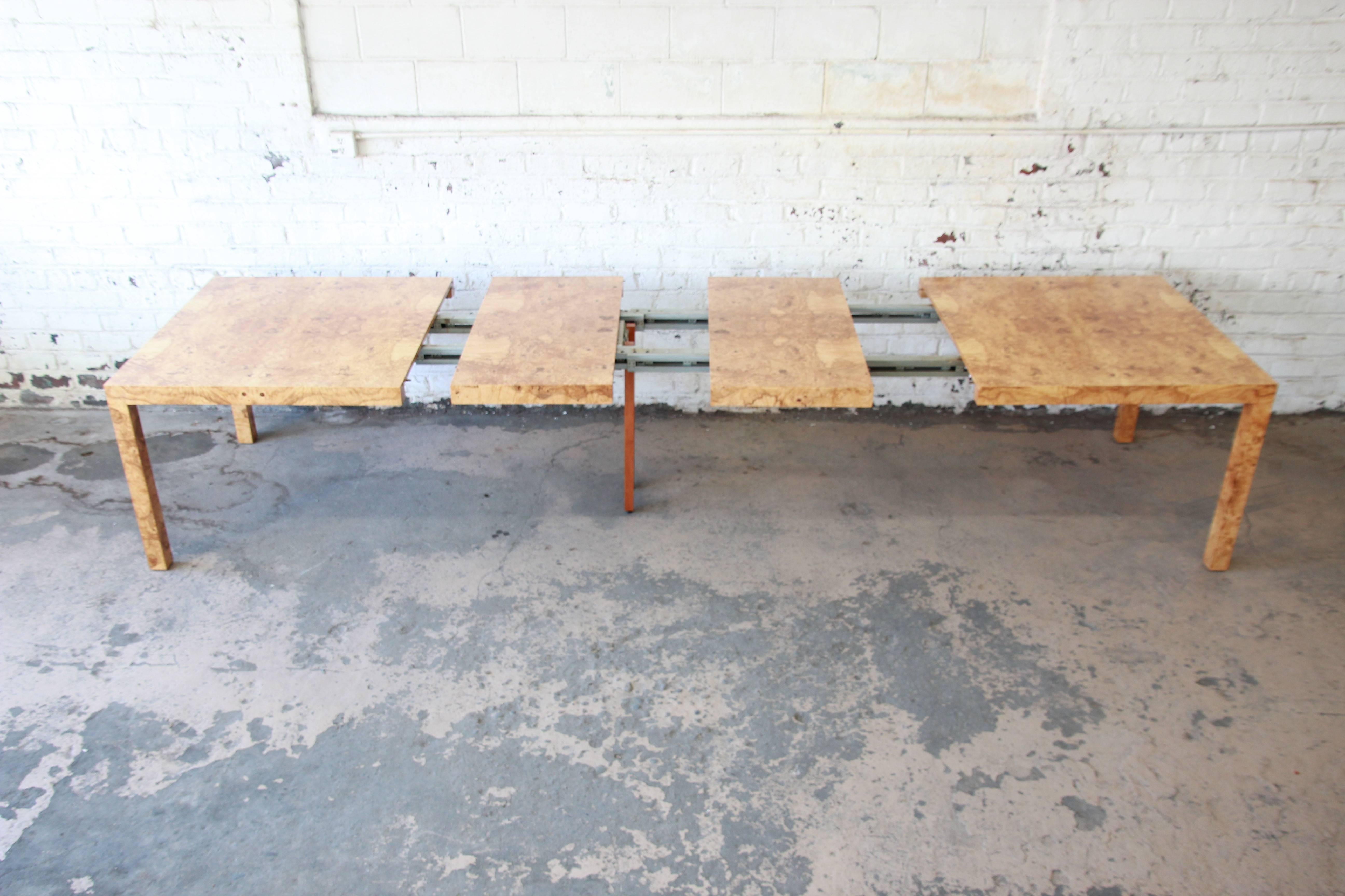 Late 20th Century Milo Baughman for Directional Burl Wood Parsons Extension Dining Table