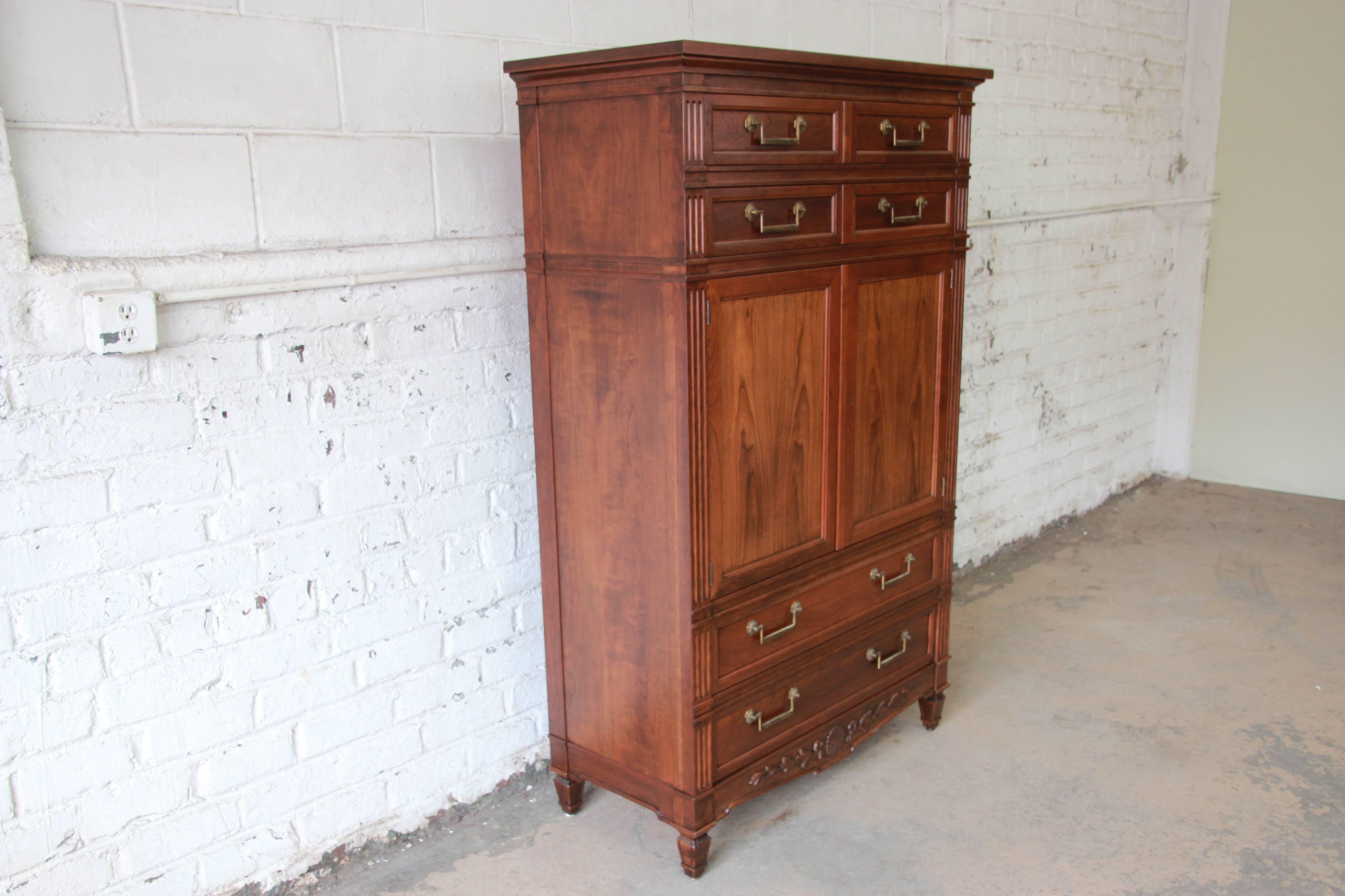 20th Century Baker Furniture French Regency Style Cherrywood Armoire Dresser Chest