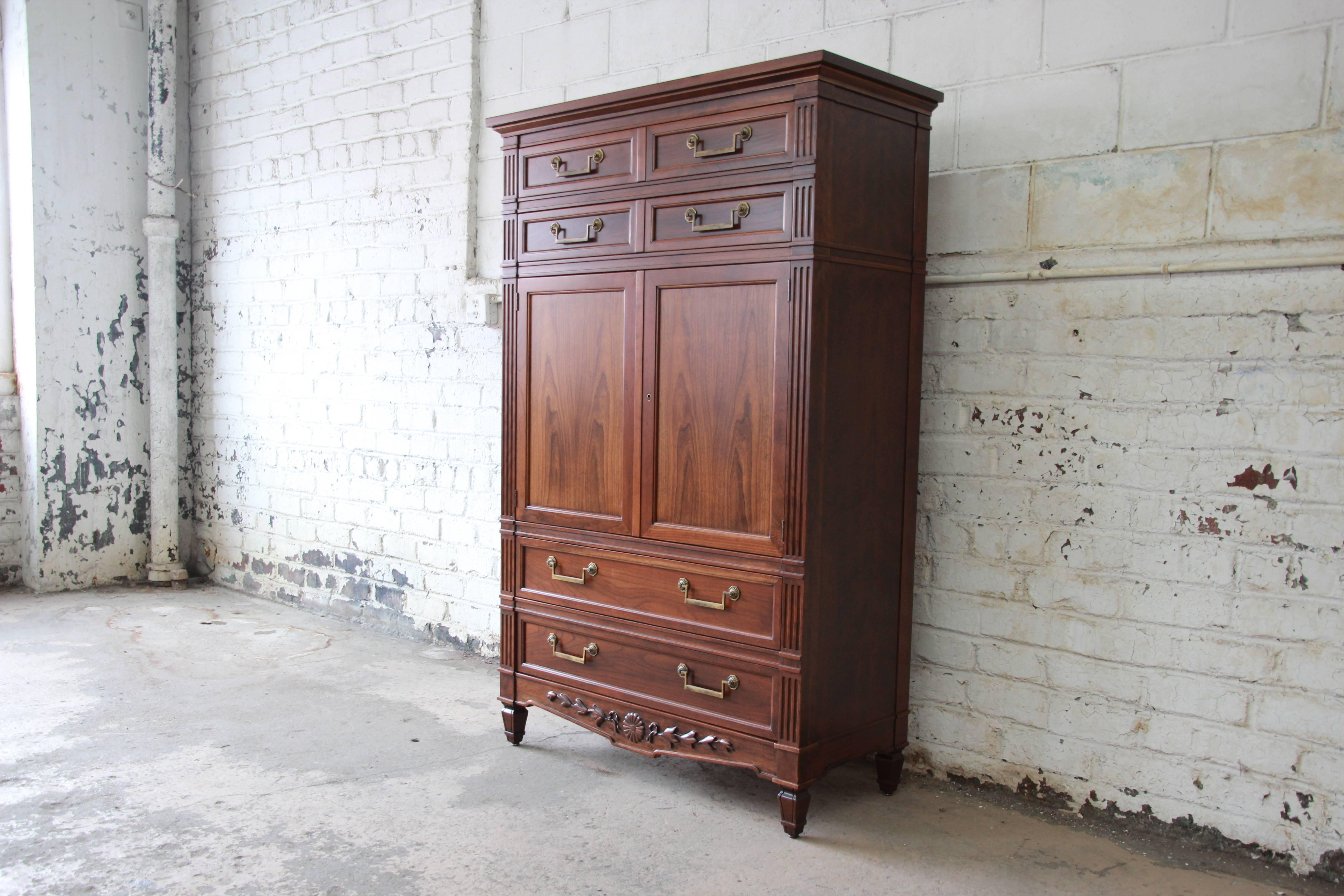 Baker Furniture French Regency Style Cherrywood Armoire Dresser Chest In Good Condition In South Bend, IN