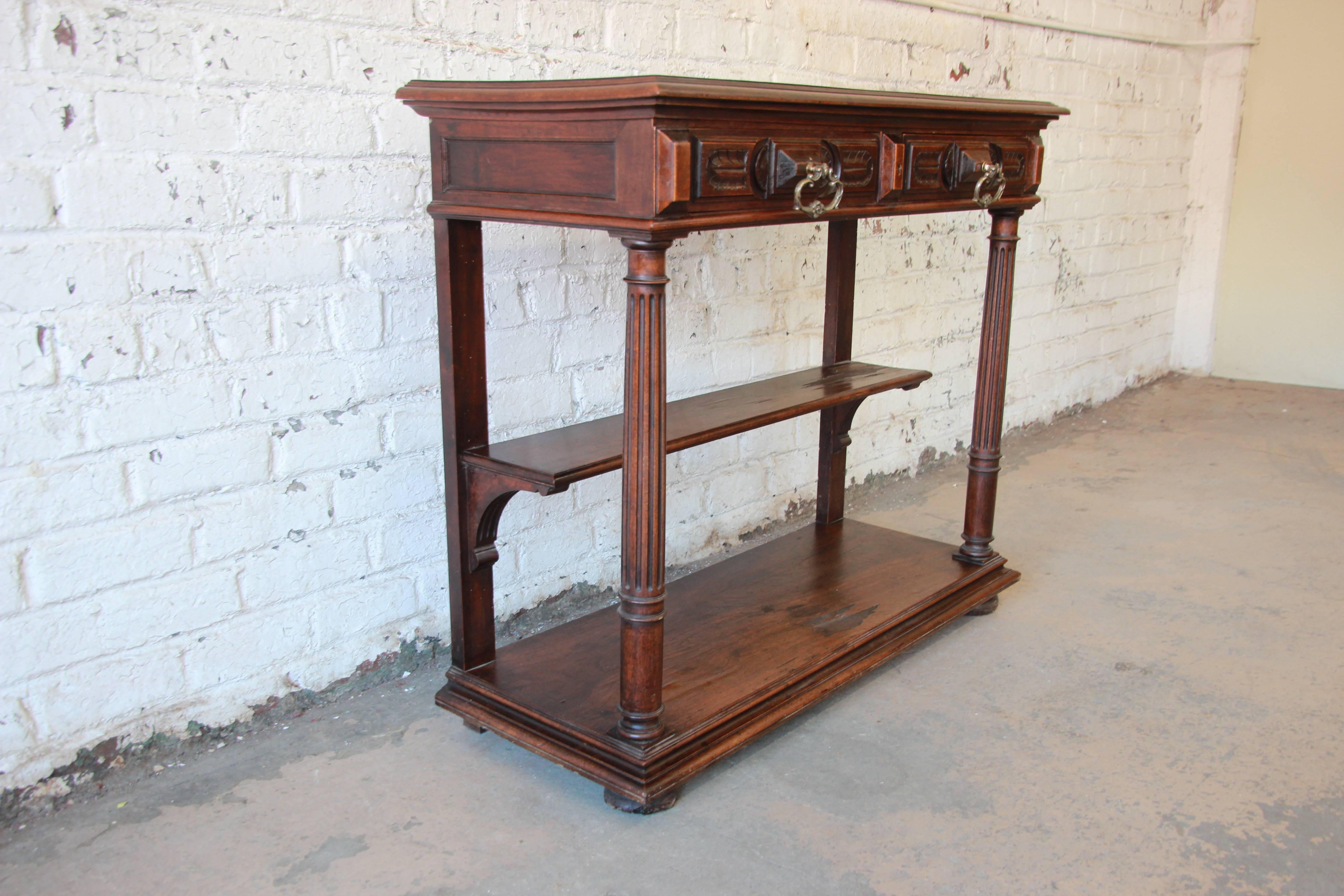 18th Century and Earlier 18th Century French Continental Walnut and Marble Sideboard or Liquor Console