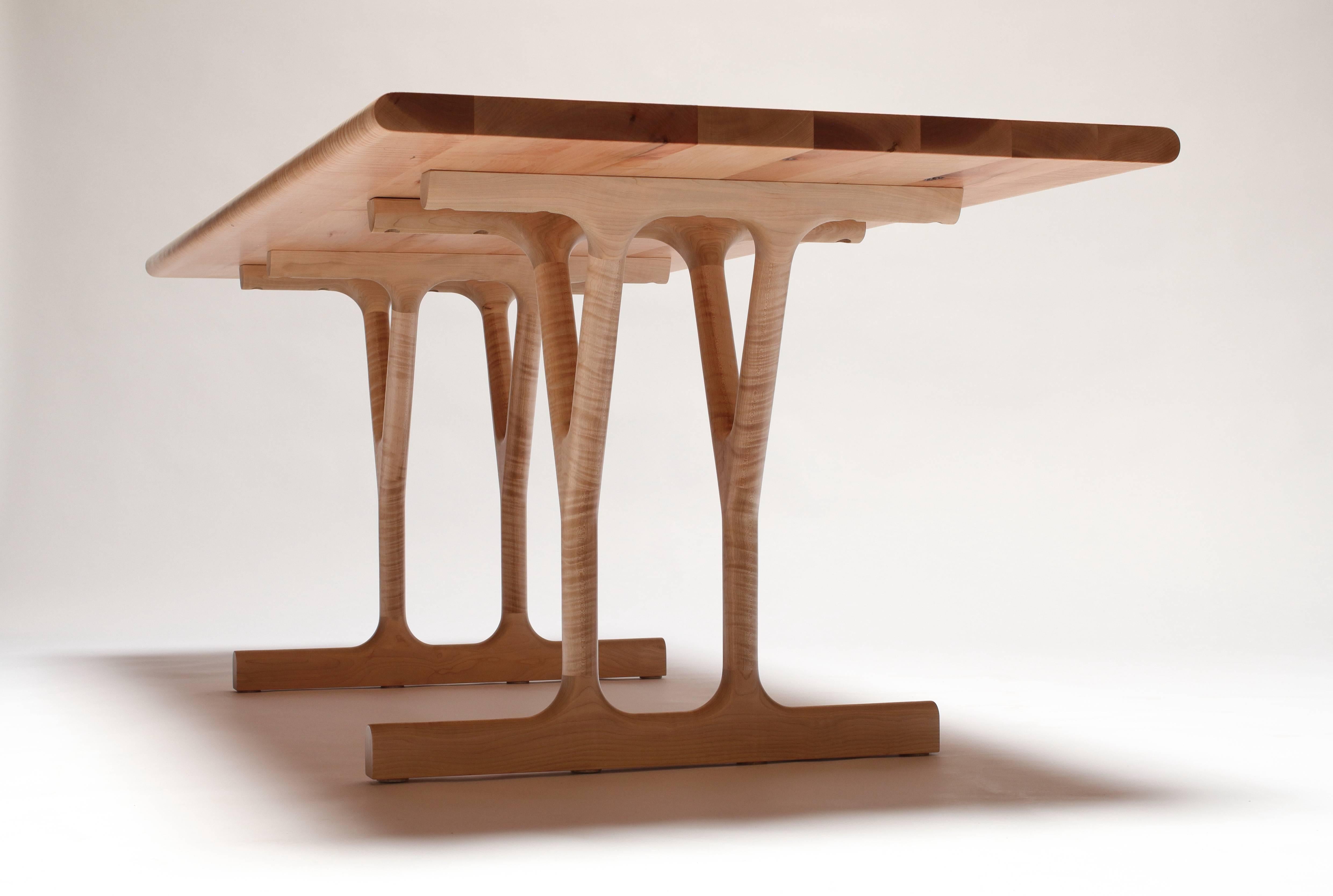 Slingshot Dining Table with Trestle Legs in Solid Maple In New Condition For Sale In San Francisco, CA