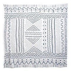 Tribal Inspired White and Navy Embroidered Coverlet Bedspread / Wall Hanging