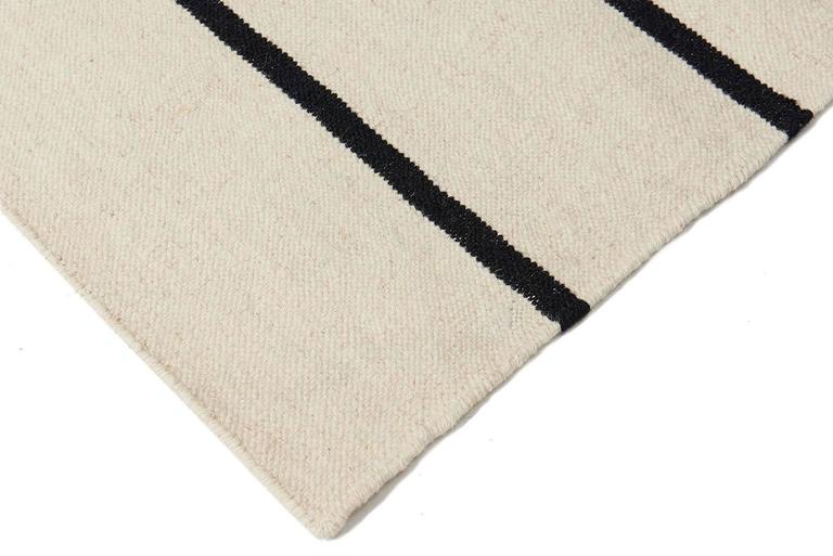 Indian Aelfie Tabitha Striped Modern Dhurrie/Kilim Pink White Rug Carpet 5x8  For Sale