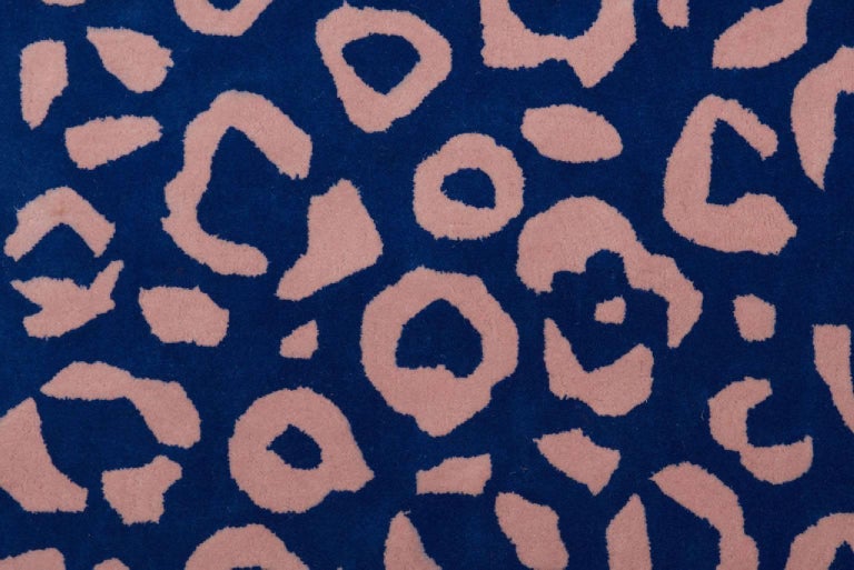 Aelfie Cheetah Animal Print Blue and Pink Tufted Rug 4'x6' For Sale at