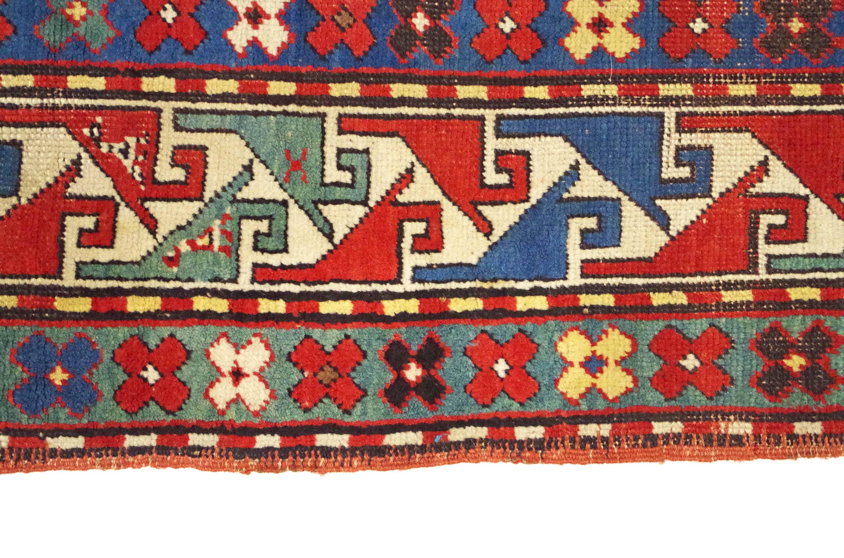 Also known as the Cloudband Kazak, as the medallions contain motifs similar to cloudbands. Southern Karabagh, Caucasus, circa 1890. Woollen warp and weft, woollen pile. Good condition, minor losses to ends.