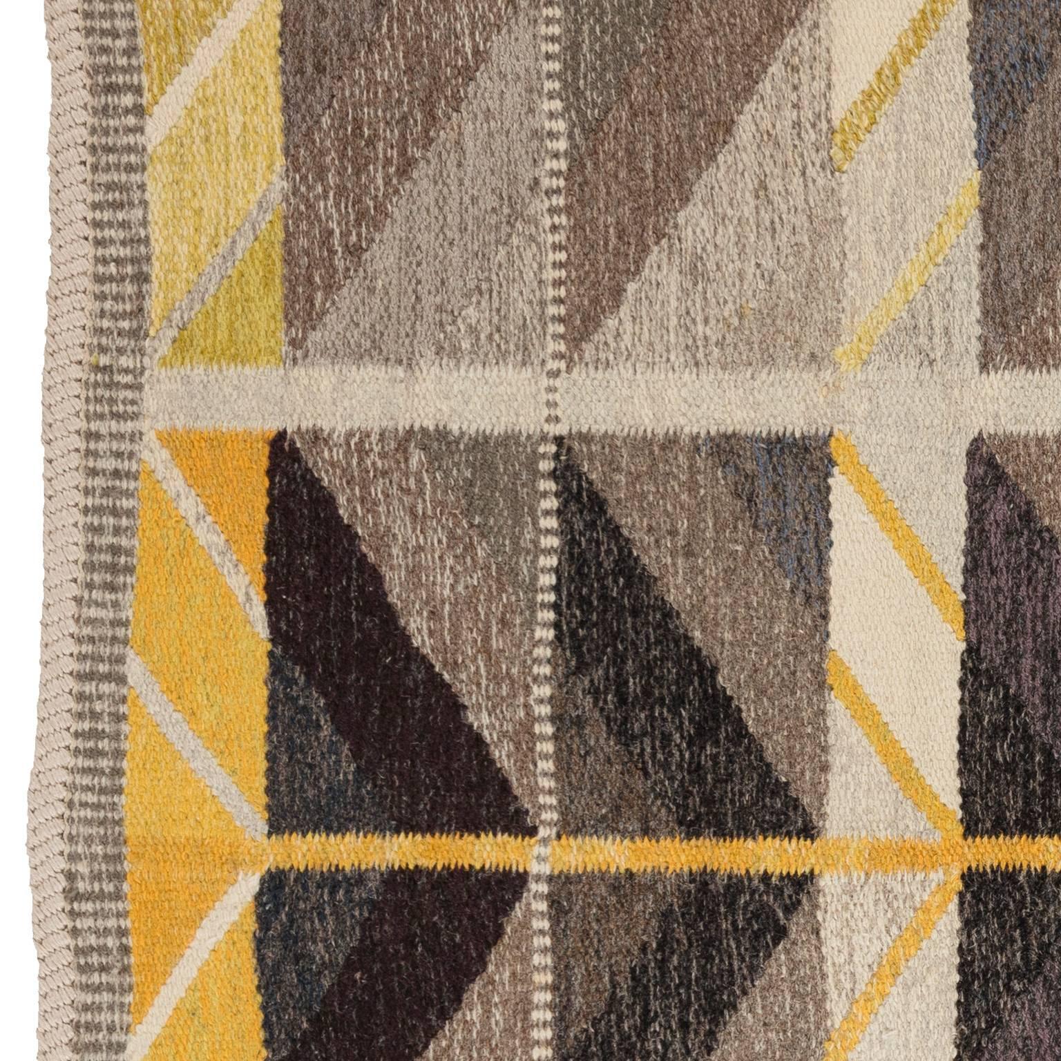 Mid-Century Modern Mid-20th Century Ingrid Dessau, Diagonals, Scandinavian Modern Flat-Weave Rug For Sale