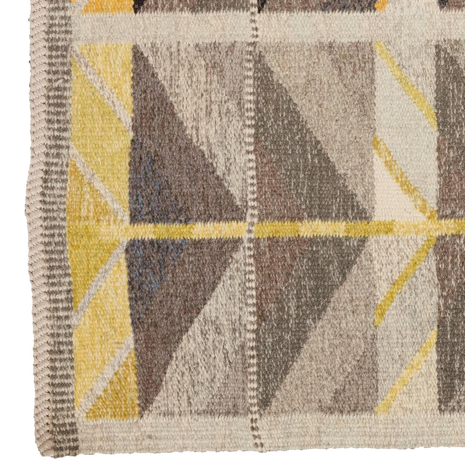 Swedish Mid-20th Century Ingrid Dessau, Diagonals, Scandinavian Modern Flat-Weave Rug For Sale