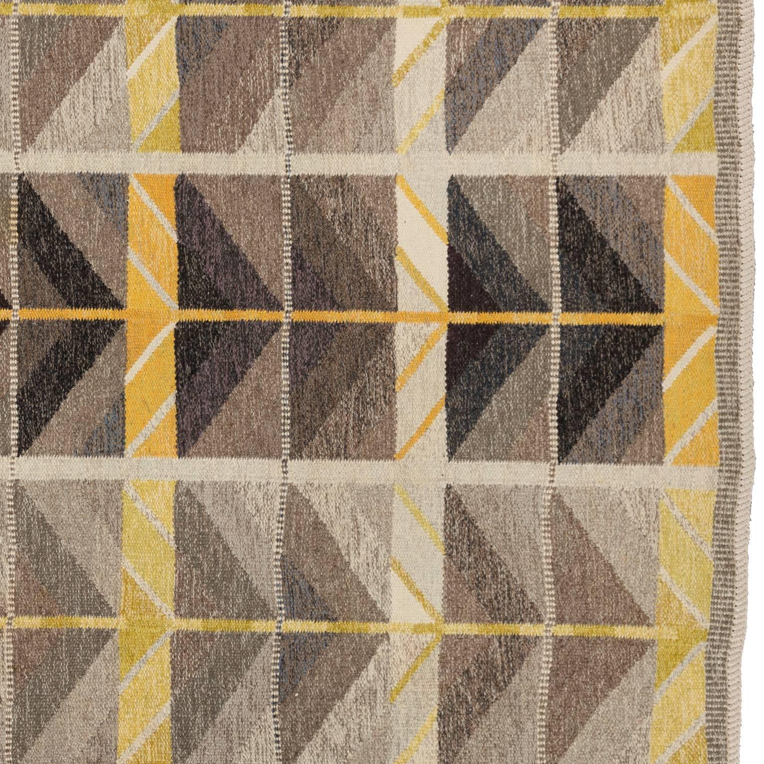 Hand-Woven Mid-20th Century Ingrid Dessau, Diagonals, Scandinavian Modern Flat-Weave Rug For Sale