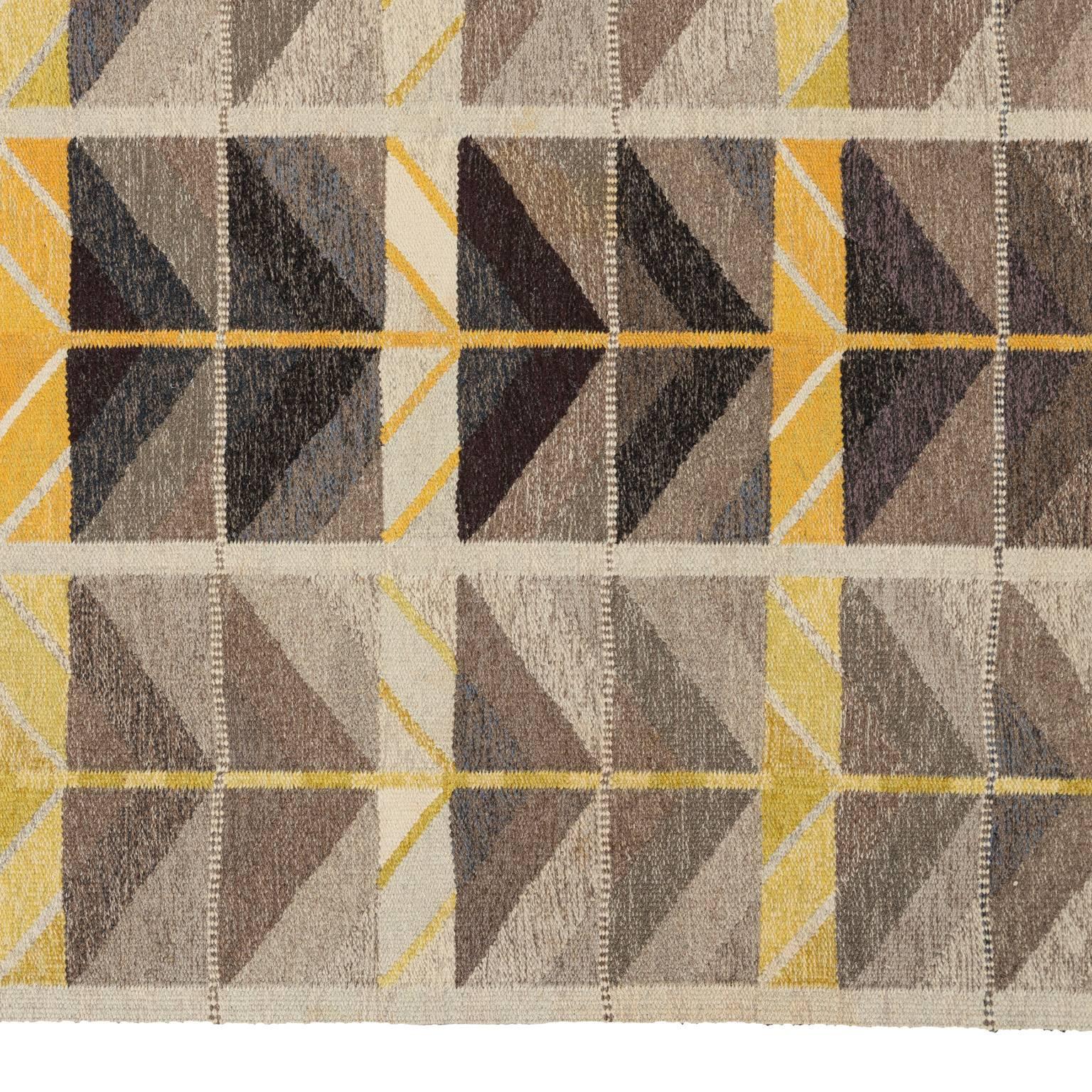 Wool Mid-20th Century Ingrid Dessau, Diagonals, Scandinavian Modern Flat-Weave Rug For Sale