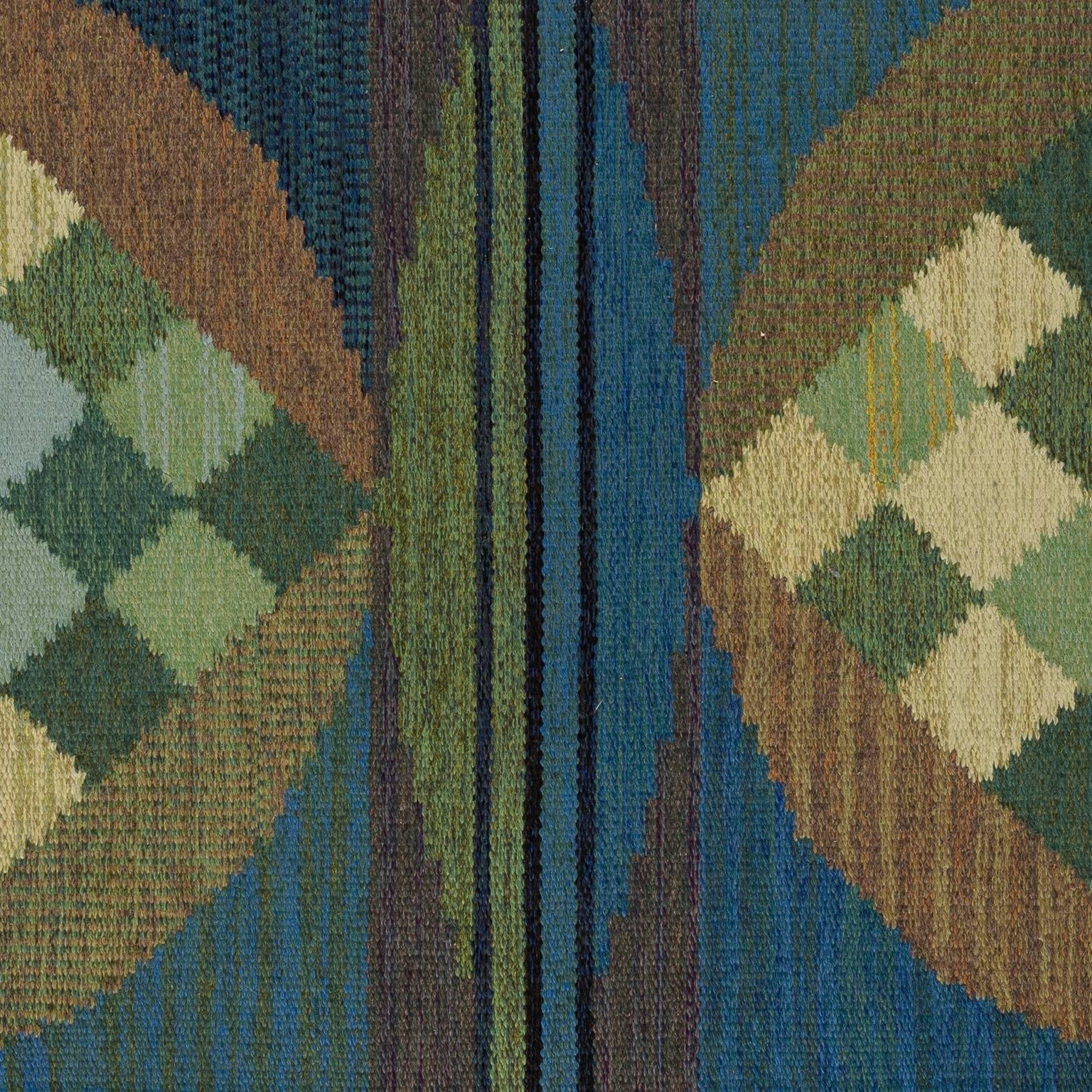 Wool 20th Century Vintage Flat-Weave Carpet from Sweden For Sale