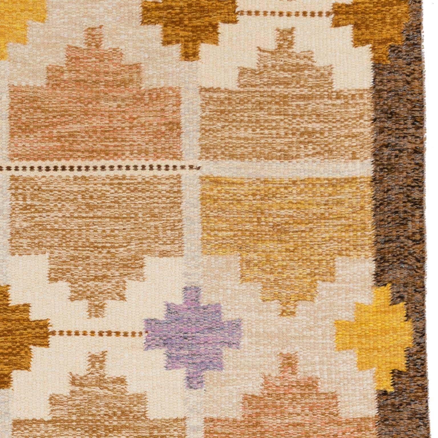 Hand-Woven Mid-20th Century Vintage Rug from Sweden, Signed Ingegerd Silow For Sale
