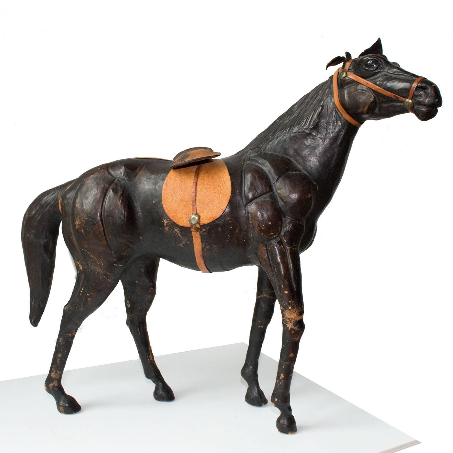 Mid-Century Modern Decorative Handmade Midcentury Leather Horse Model For Sale