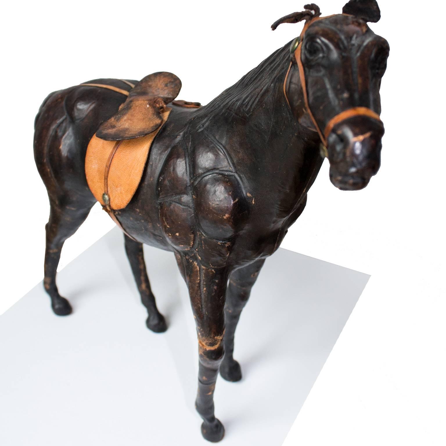 Decorative Handmade Midcentury Leather Horse Model In Good Condition For Sale In Stockholm, SE