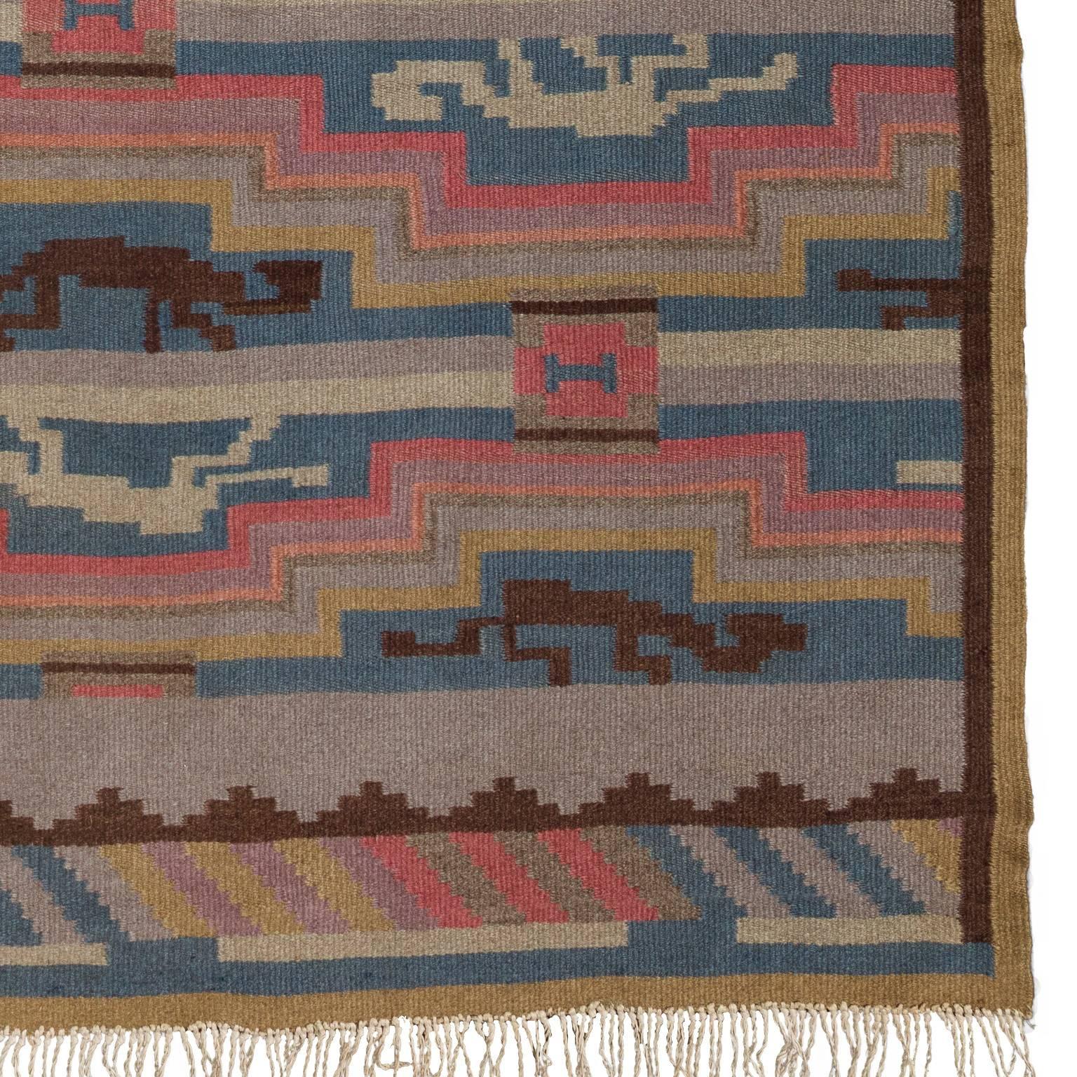 Hand-Woven Big Scandinavian Art Deco Rug by Finnish Designer Greta Skogster-Lehtinen For Sale