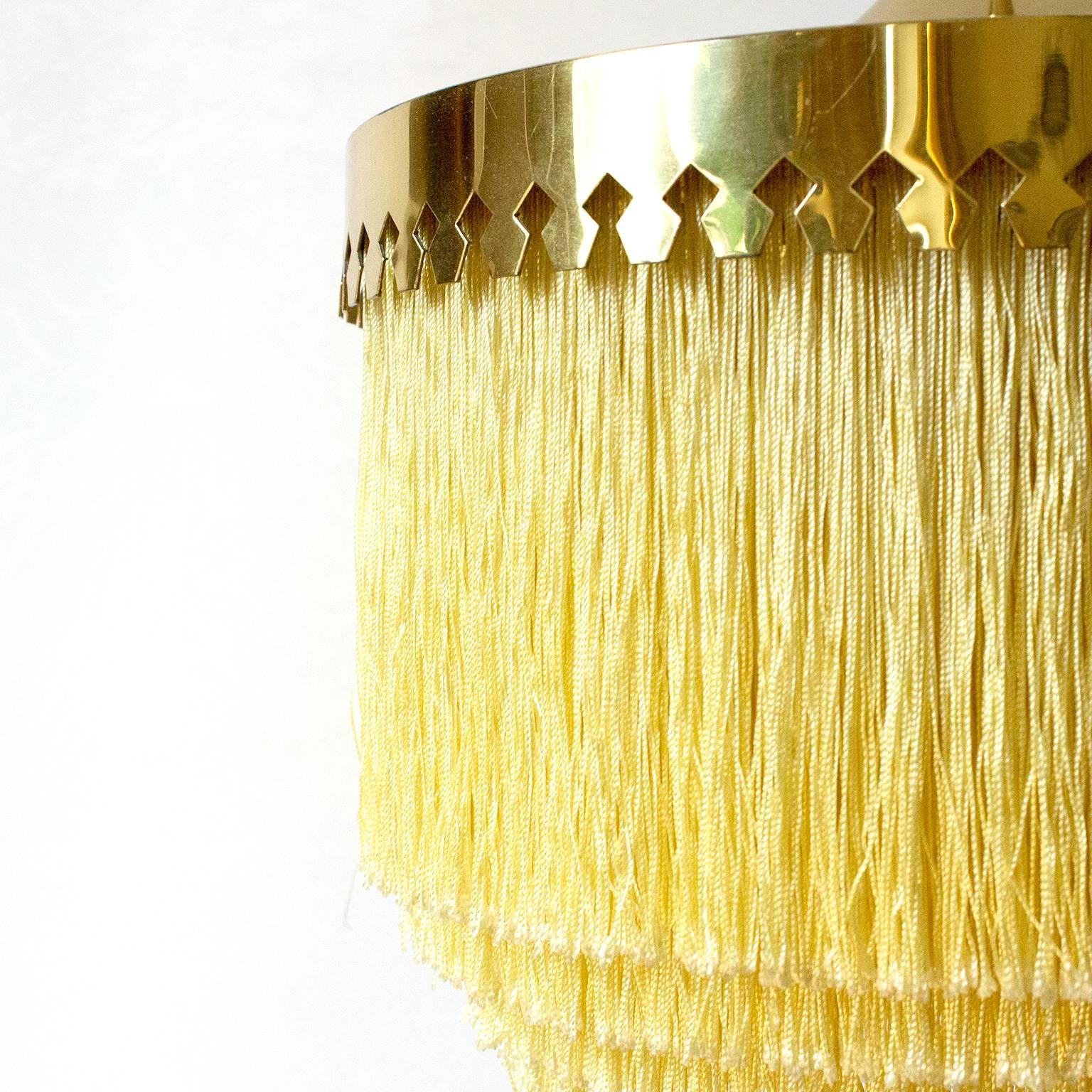 Mid-20th Century Scandinavian Modern Brass Pendant with Silk Fringes by Hans Agne Jakobsson For Sale