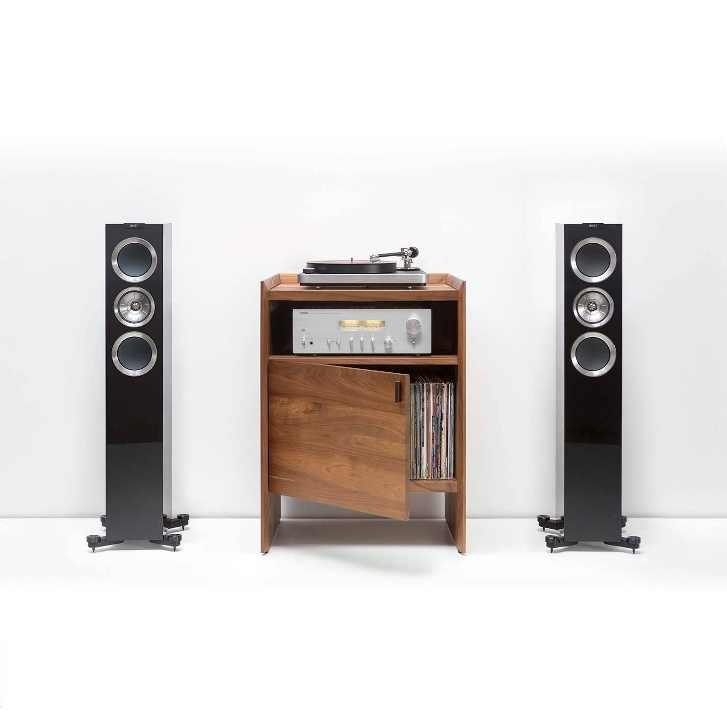 An all-in-one solution, Unison combines both audio gear and record storage into a beautifully designed single piece of solid wood furniture. When flanked with floor standing speakers Unison creates the ultimate dedicated entertainment furniture