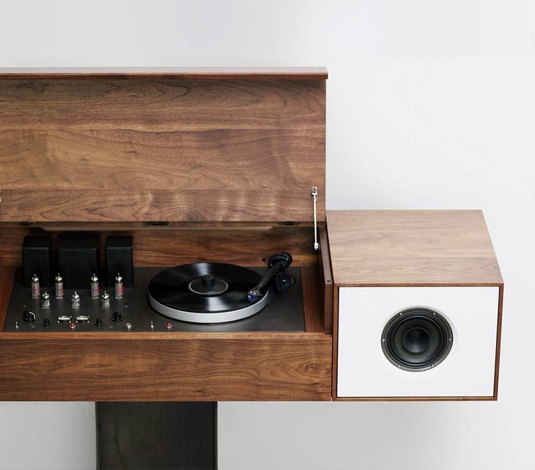 Hand-Crafted Modern Record Console Jet Black Speaker Front