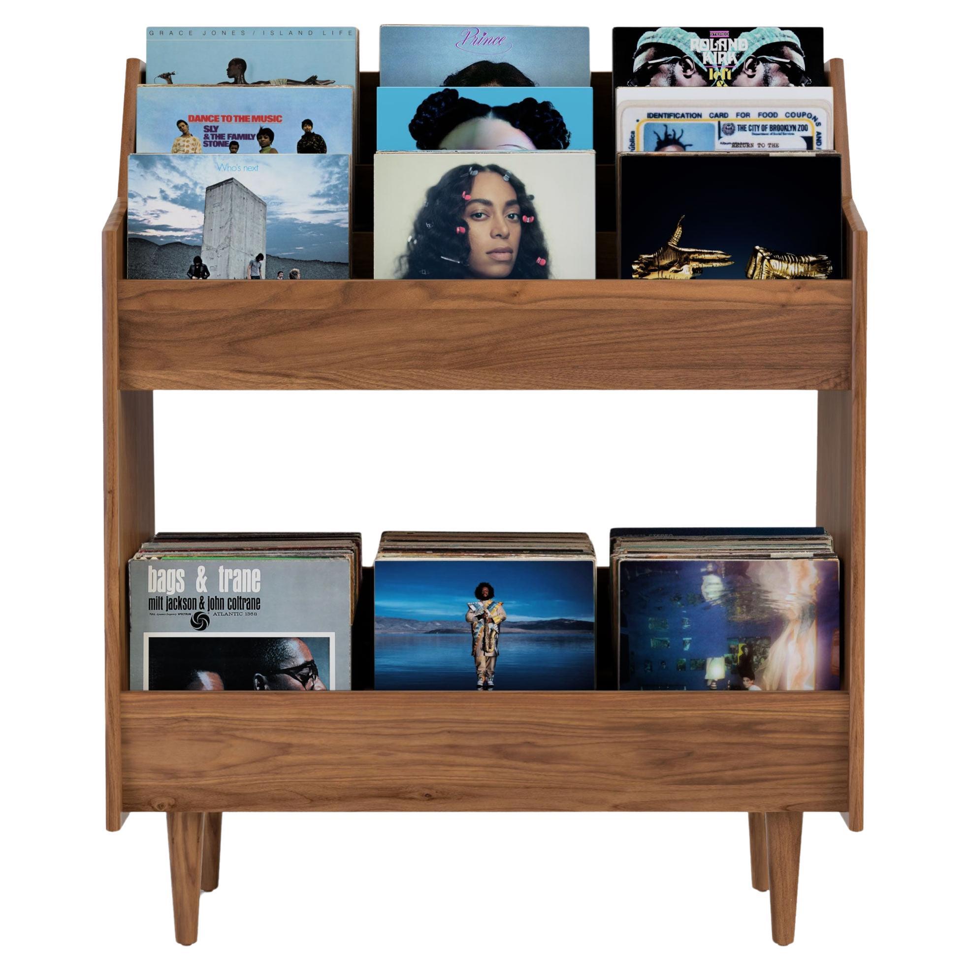 3 Bay Luxe Record Stand en noyer naturel